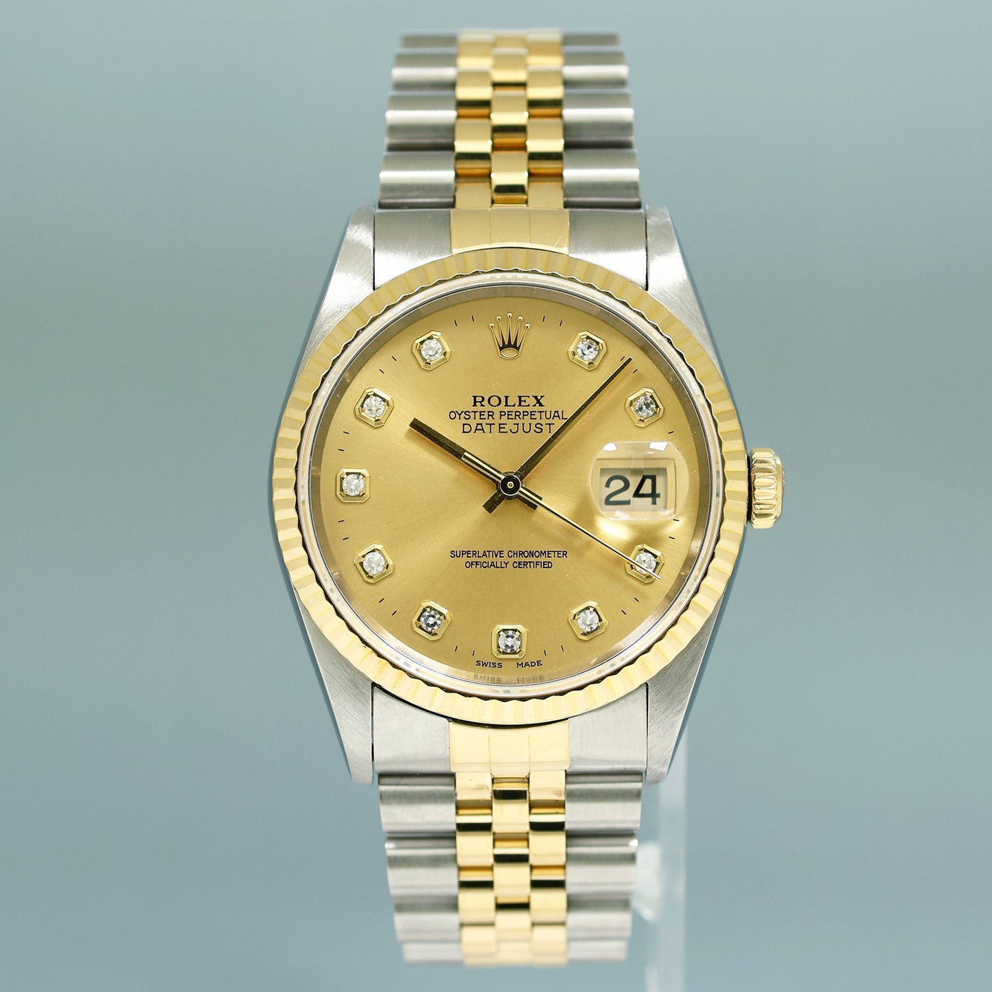 MINT Rolex DateJust 16233 Two Tone Yellow Gold Jubilee Champagne Diamond Watch