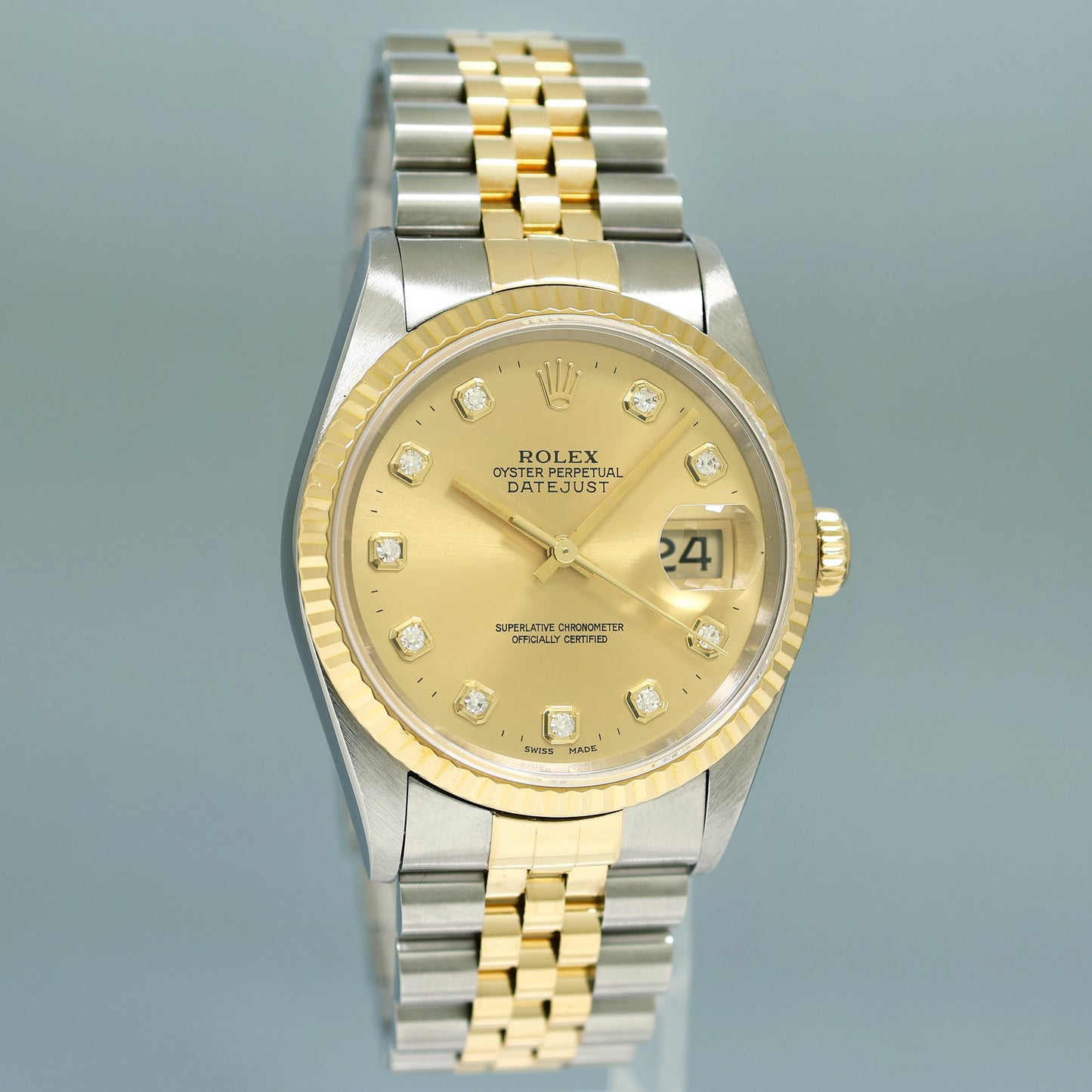 MINT Rolex DateJust 16233 Two Tone Yellow Gold Jubilee Champagne Diamond Watch