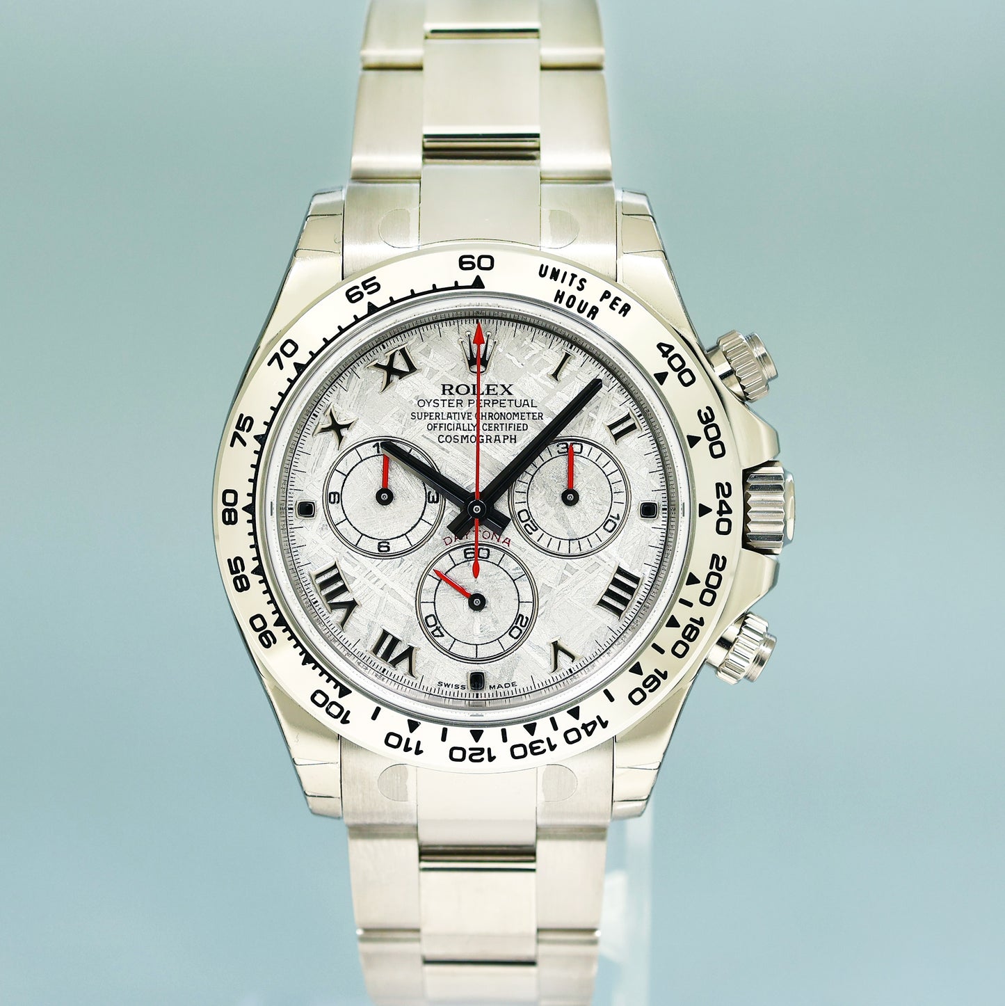NEW STICKERS PAPERS Rolex Daytona 116509 Meteorite Roman White Gold Chrono Watch