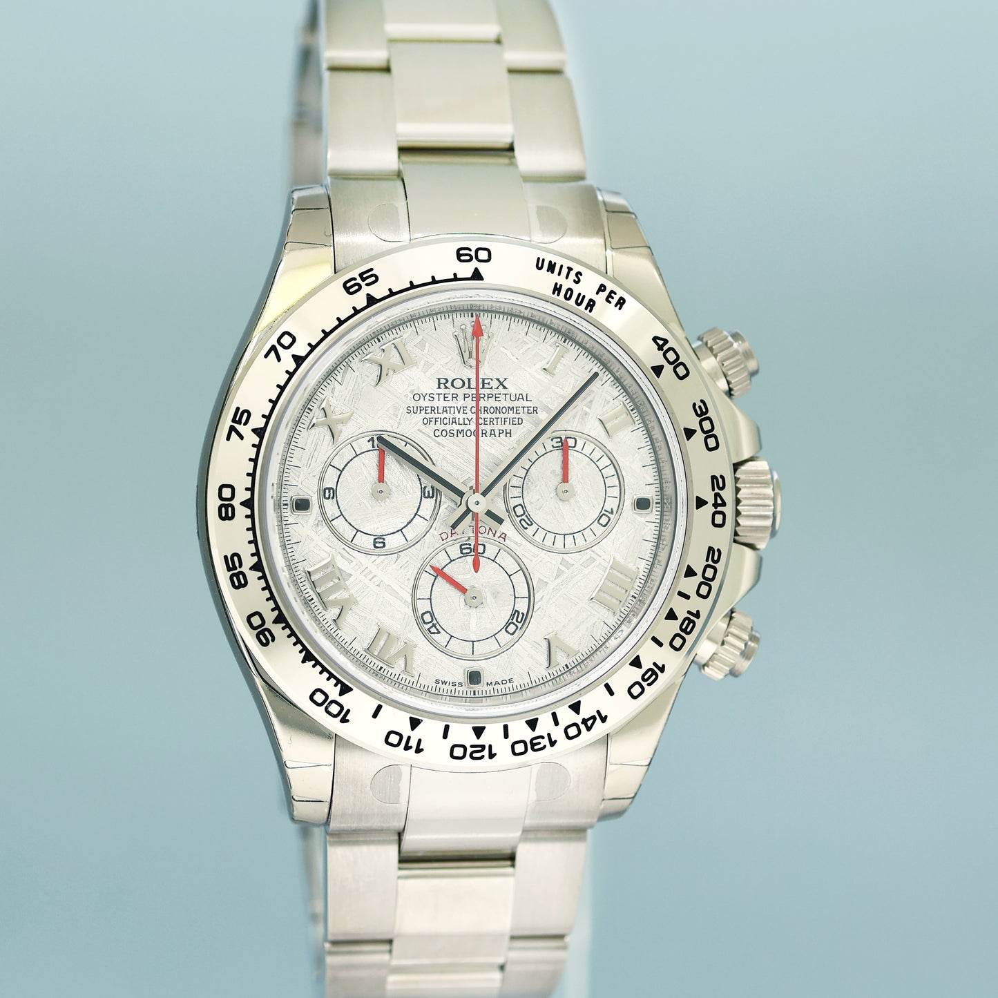 NEW STICKERS PAPERS Rolex Daytona 116509 Meteorite Roman White Gold Chrono Watch