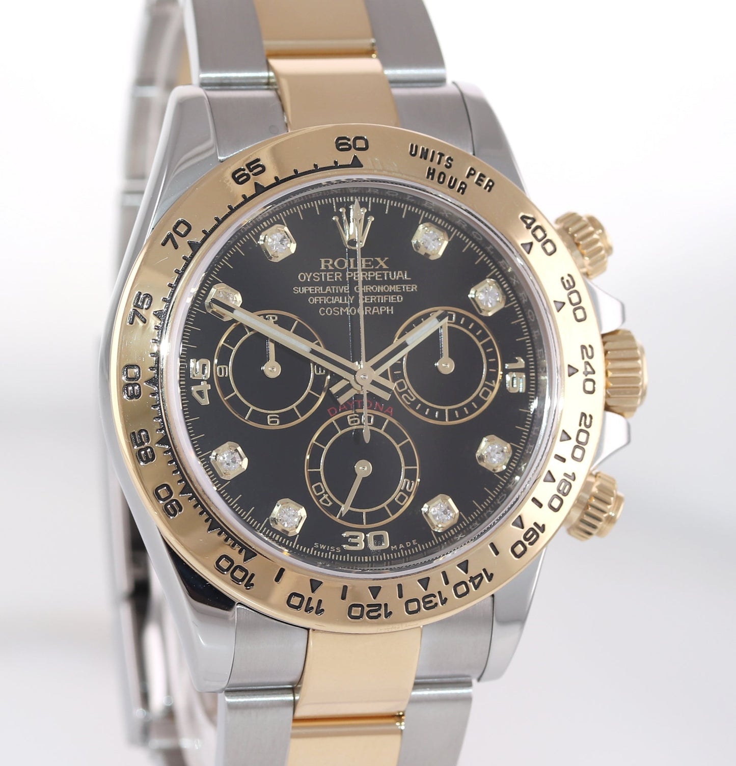 MINT PAPERS Black Diamond PAPERS 116503 Rolex Daytona Two Tone Steel Gold Watch