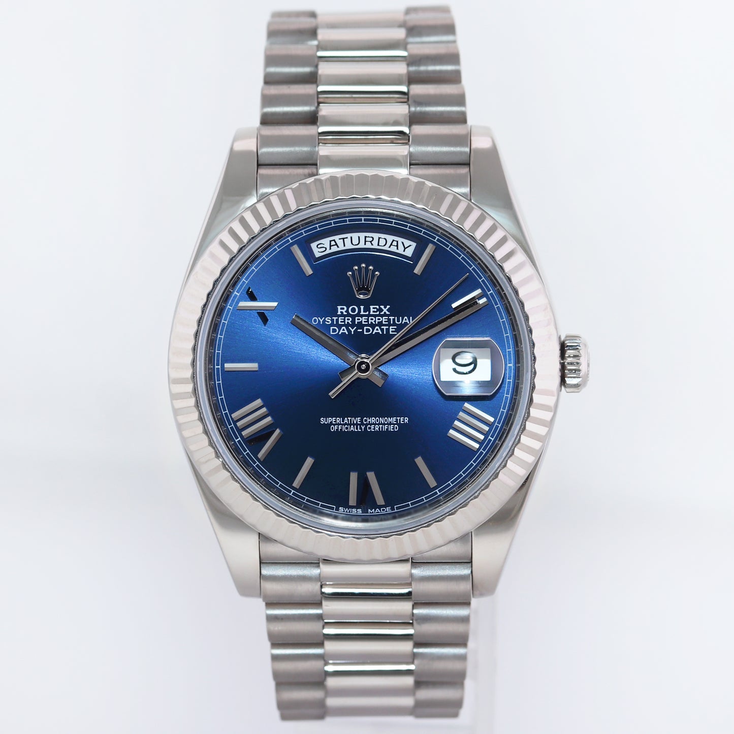 MINT 2020 Rolex Day Date 40mm White Gold President Blue Roman 228239 Watch Box