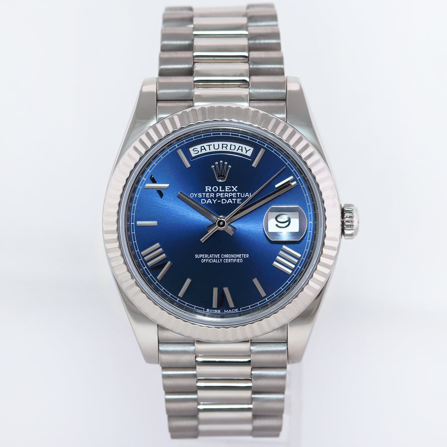 MINT 2020 Rolex Day Date 40mm White Gold President Blue Roman 228239 Watch Box