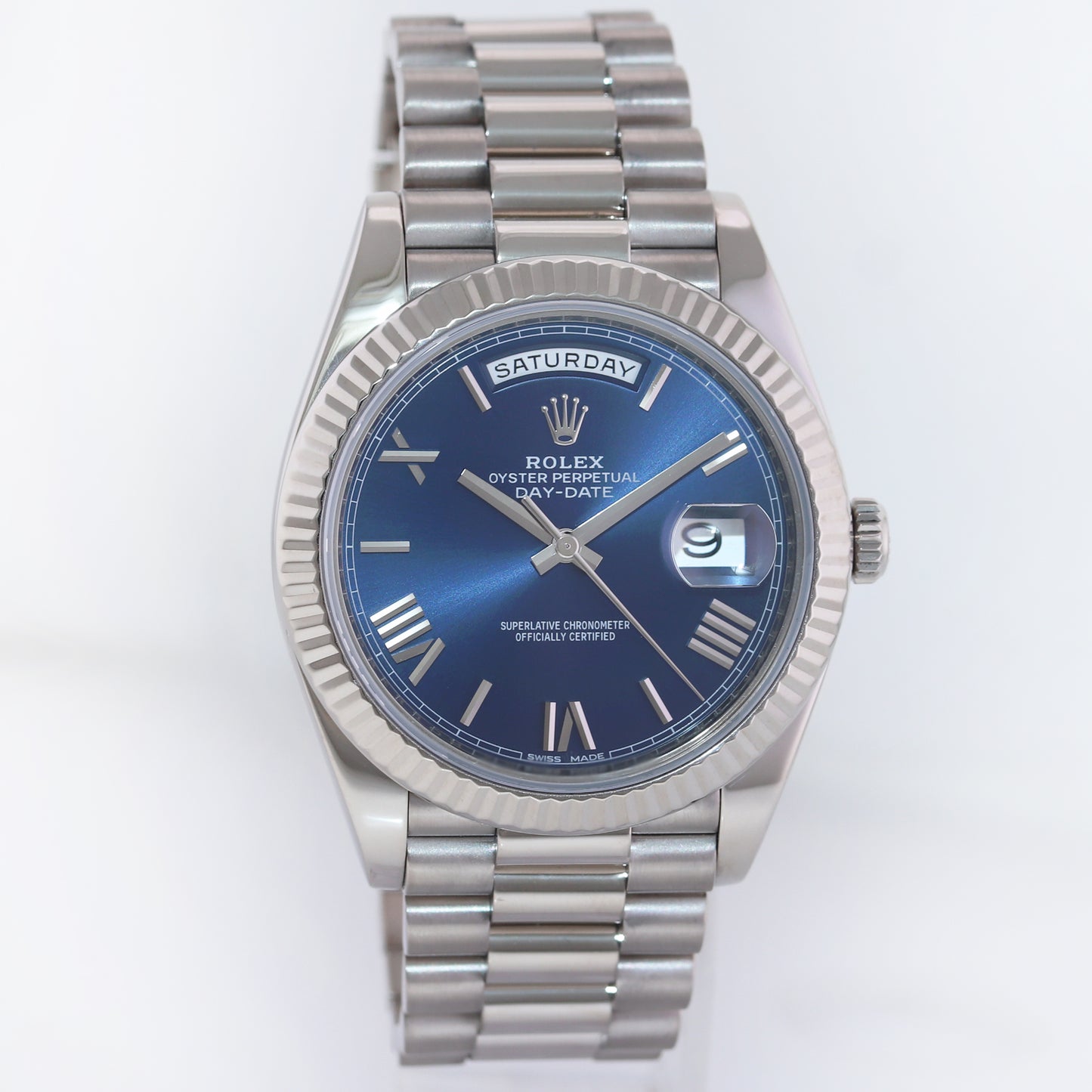 MINT 2020 Rolex Day Date 40mm White Gold President Blue Roman 228239 Watch Box