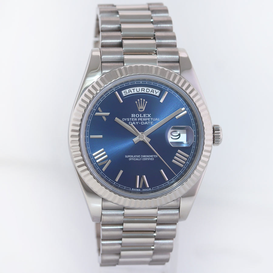 MINT 2020 Rolex Day Date 40mm White Gold President Blue Roman 228239 Watch Box