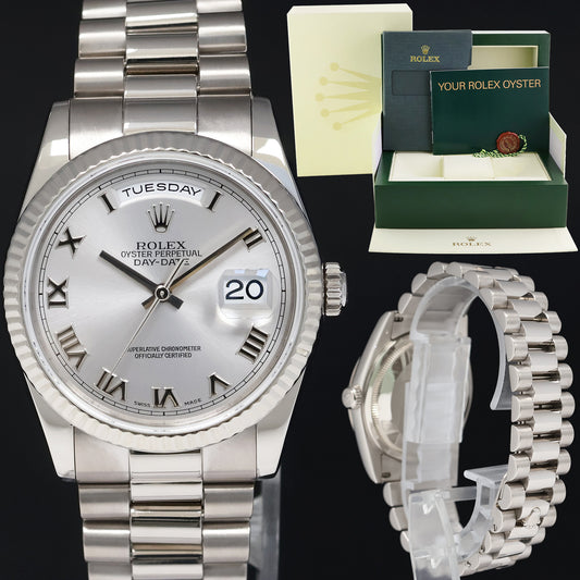 MINT Rolex President Day Date Rhodium Roman 118239 White Gold 36mm Watch Box