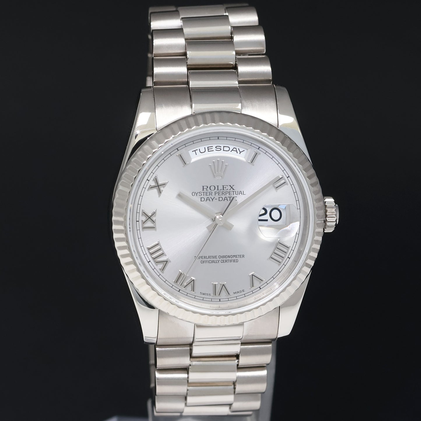 MINT Rolex President Day Date Rhodium Roman 118239 White Gold 36mm Watch Box