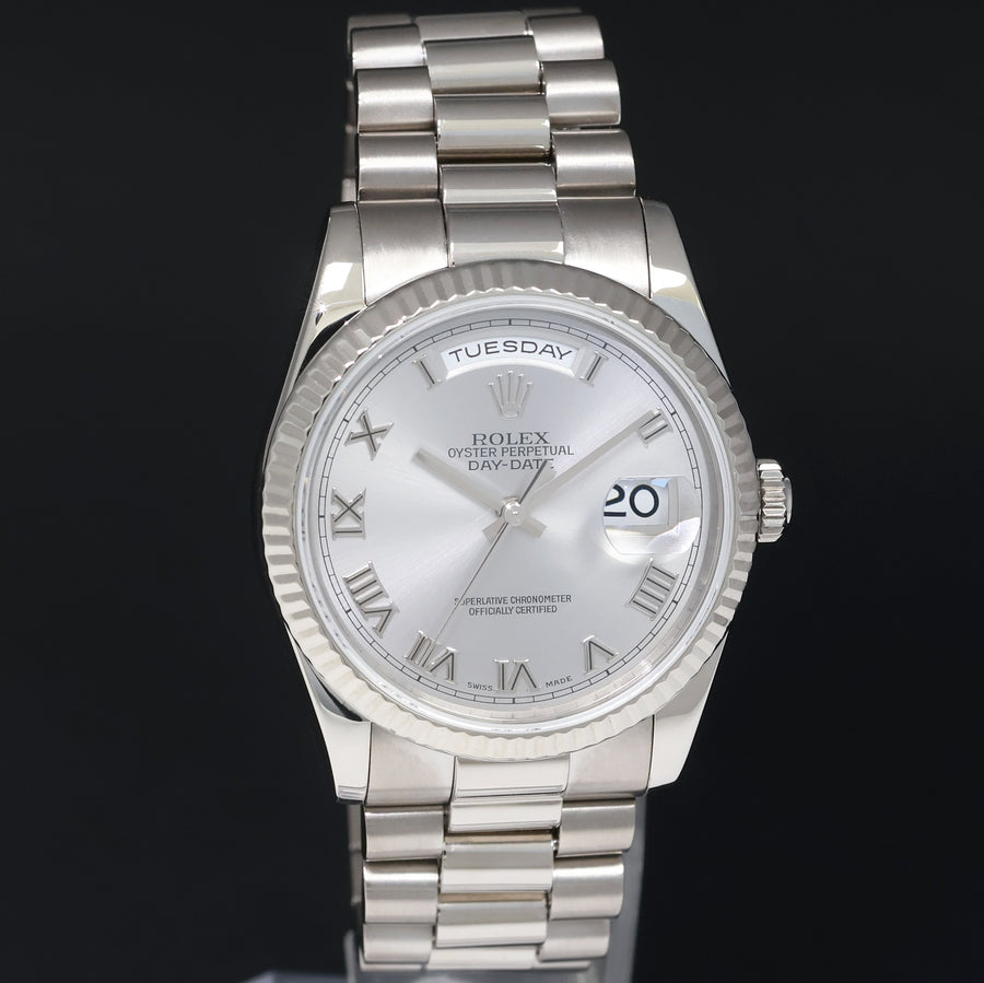MINT Rolex President Day Date Rhodium Roman 118239 White Gold 36mm Watch Box
