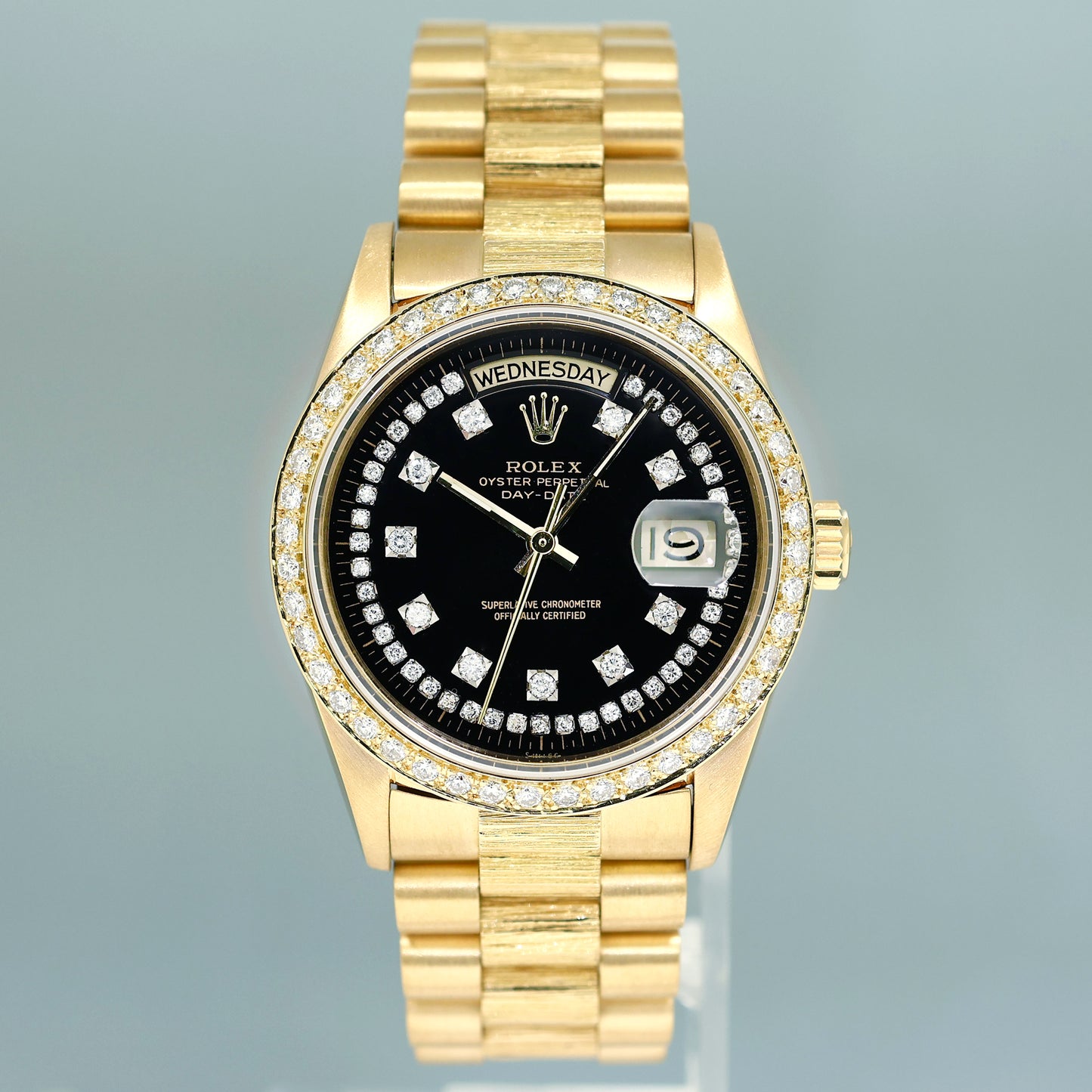 Rolex Day-Date President 18078 Bark Black Diamond Yellow Gold 36mm Quick Set Watch
