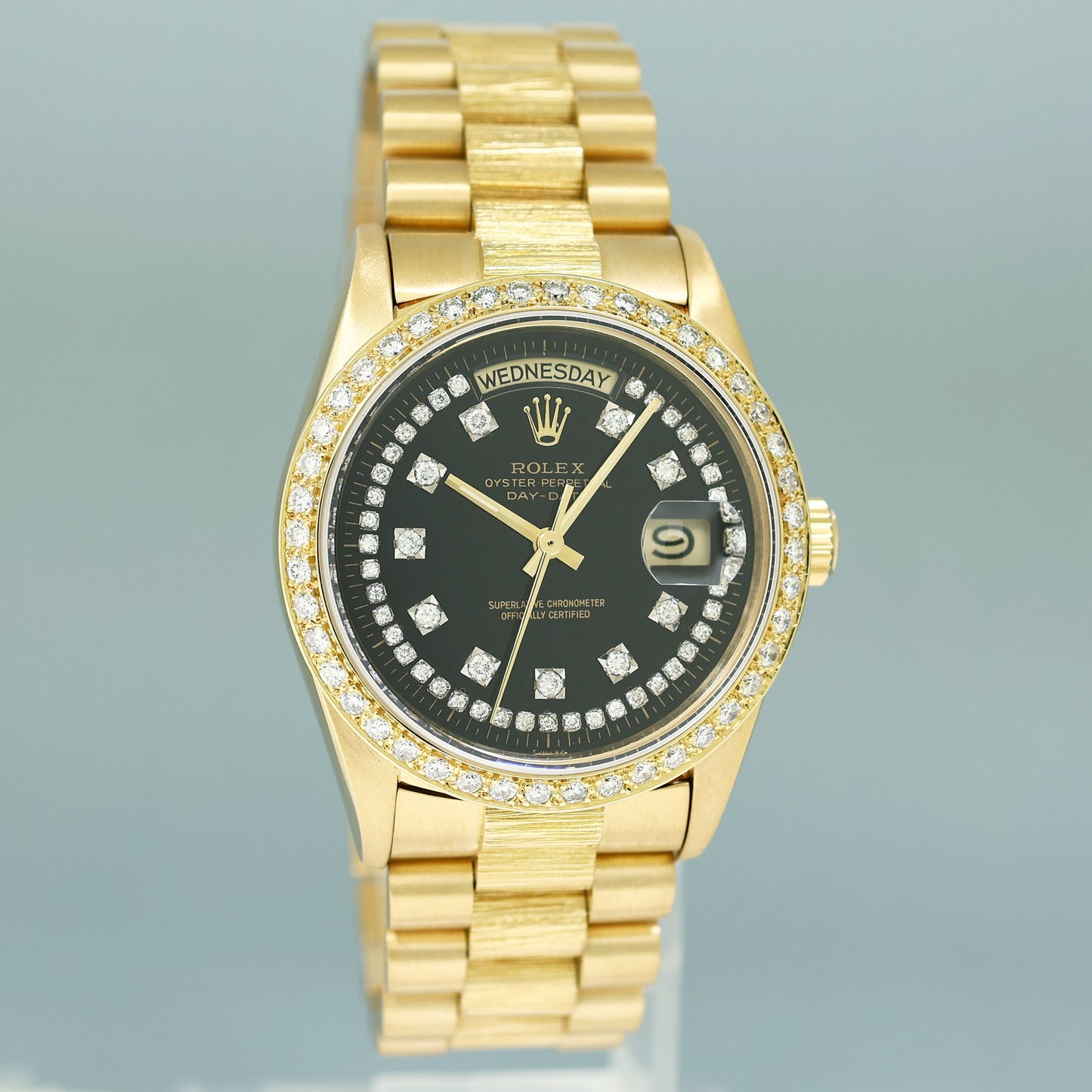 Rolex Day-Date President 18078 Bark Black Diamond Yellow Gold 36mm Quick Set Watch