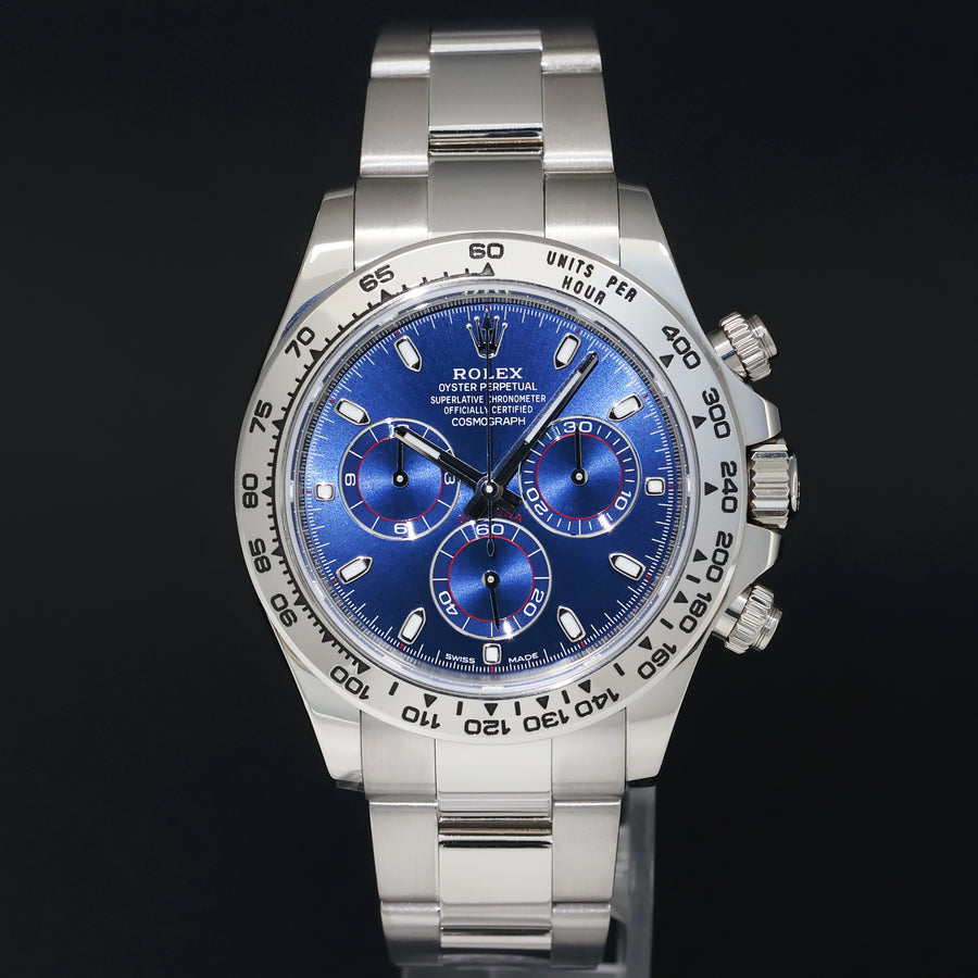 2019 MINT Rolex Daytona Blue Dial Chrono 116509 White Gold 40mm Watch Box