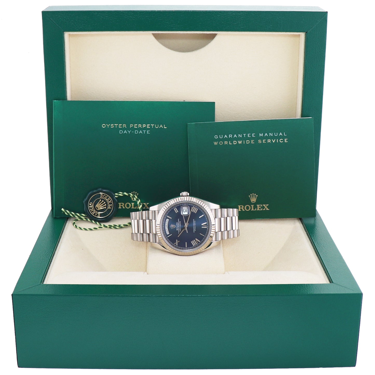 MINT 2020 Rolex Day Date 40mm White Gold President Blue Roman 228239 Watch Box
