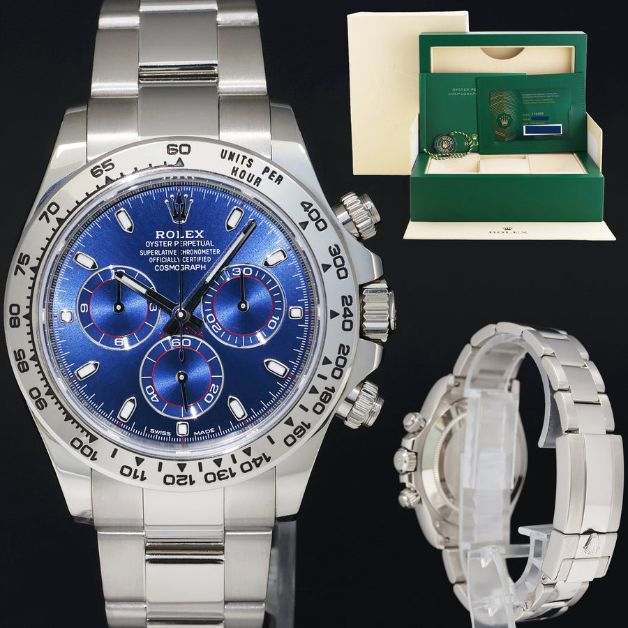 2023 NEW PAPERS Rolex Daytona Blue Dial Chrono 116509 Cosmograph White Gold Watch