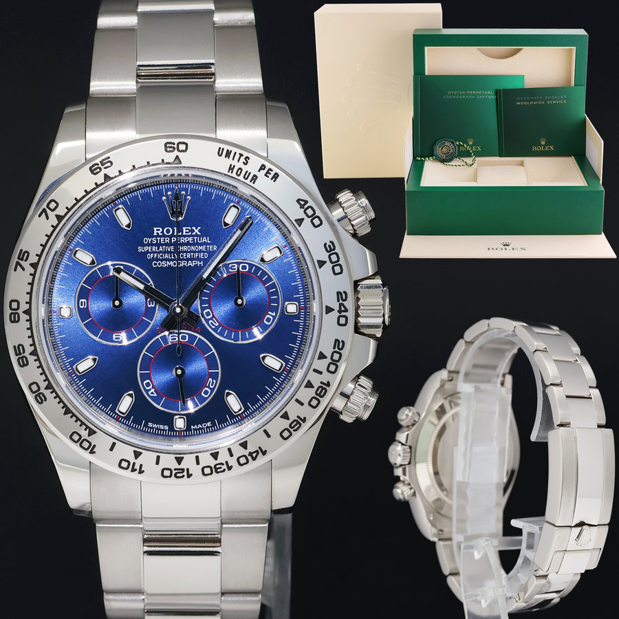 2019 MINT Rolex Daytona Blue Dial Chrono 116509 White Gold 40mm Watch Box