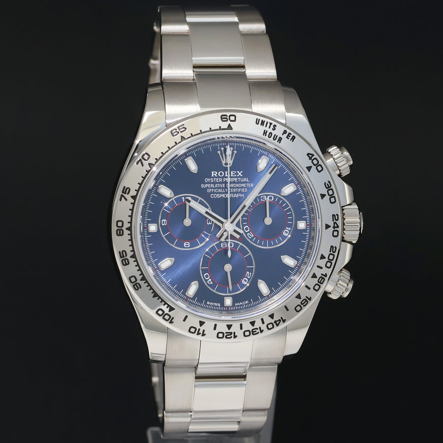 2019 MINT Rolex Daytona Blue Dial Chrono 116509 White Gold 40mm Watch Box