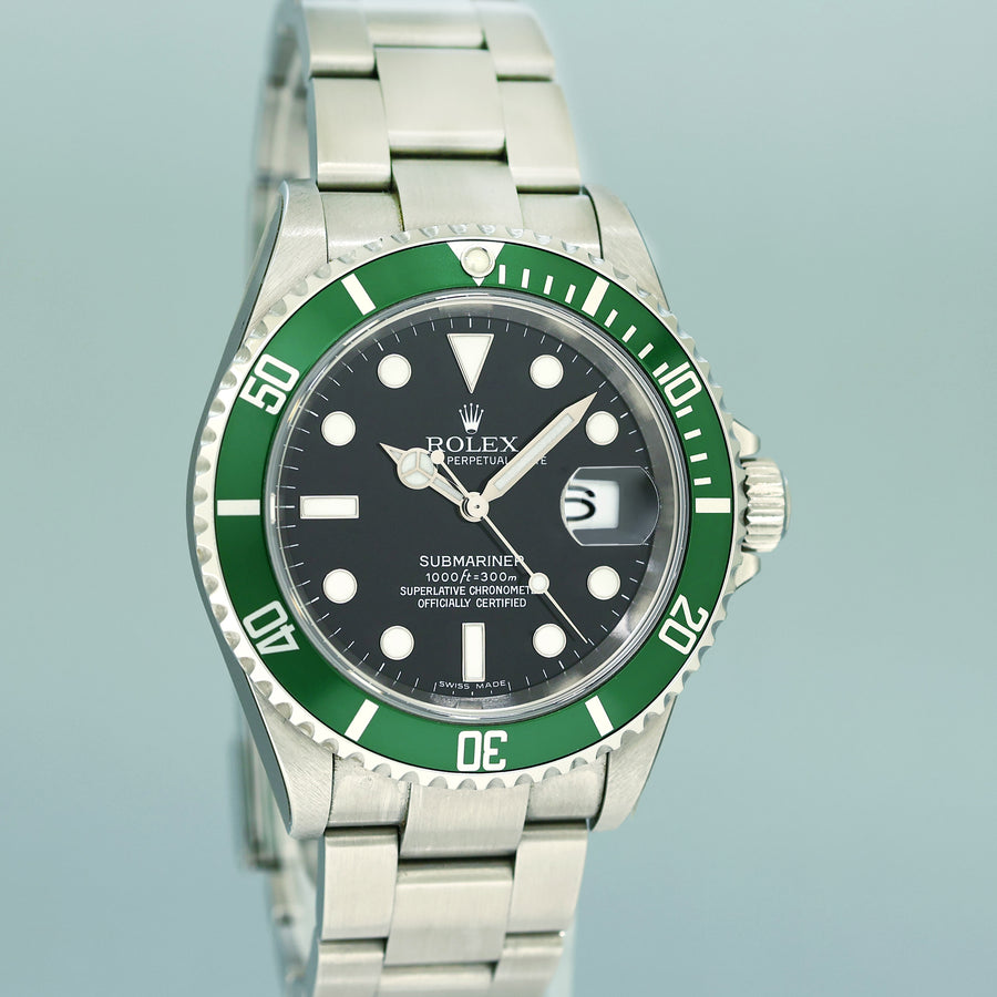 NEW 2006 PAPERS STICKERS Rolex 16610LV Rolex Green Submariner Kermit 40mm Watch