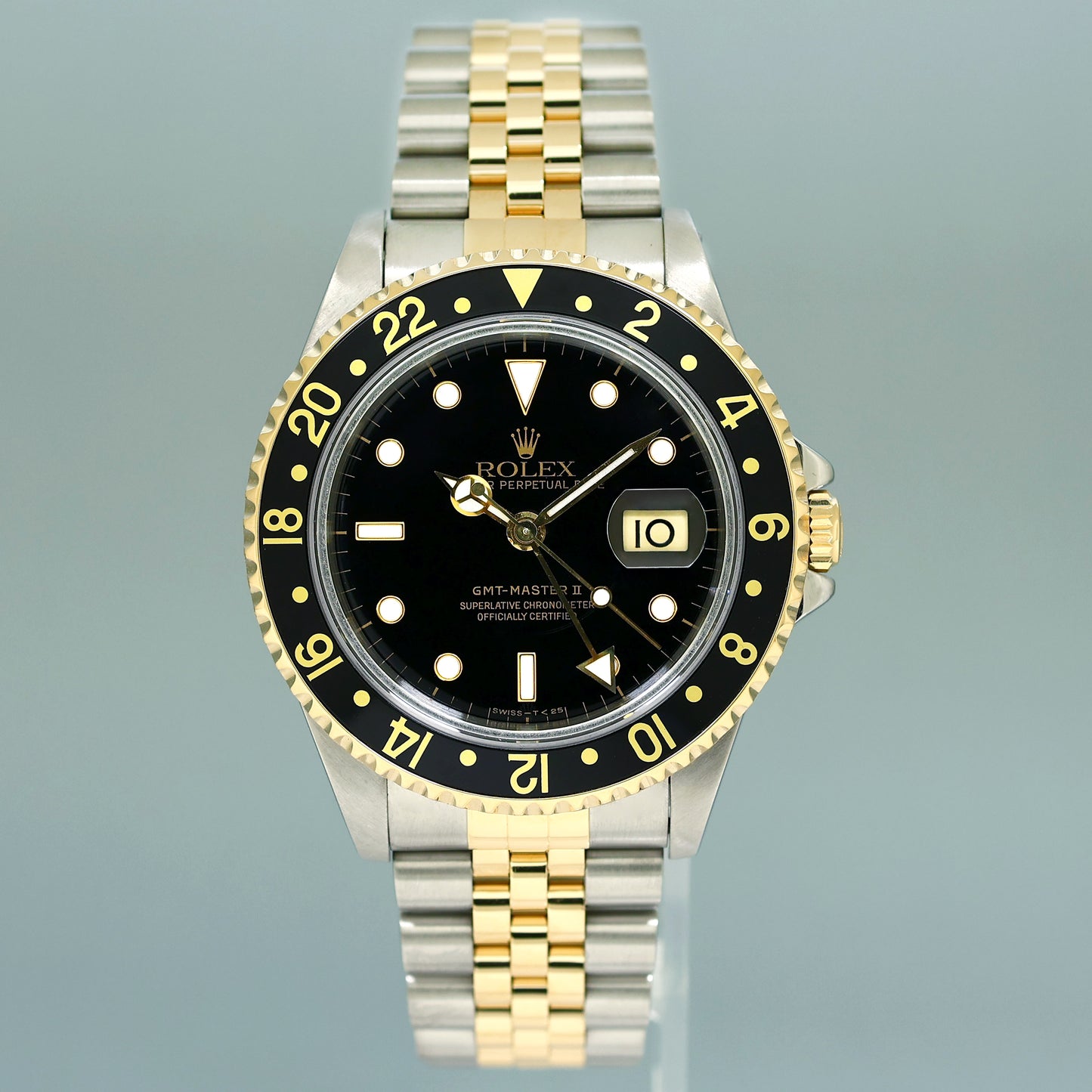 2023 RSC Papers Rolex GMT-Master II 2 16713 Two-Tone Yellow Jubilee Black Dial 40mm Watch Box