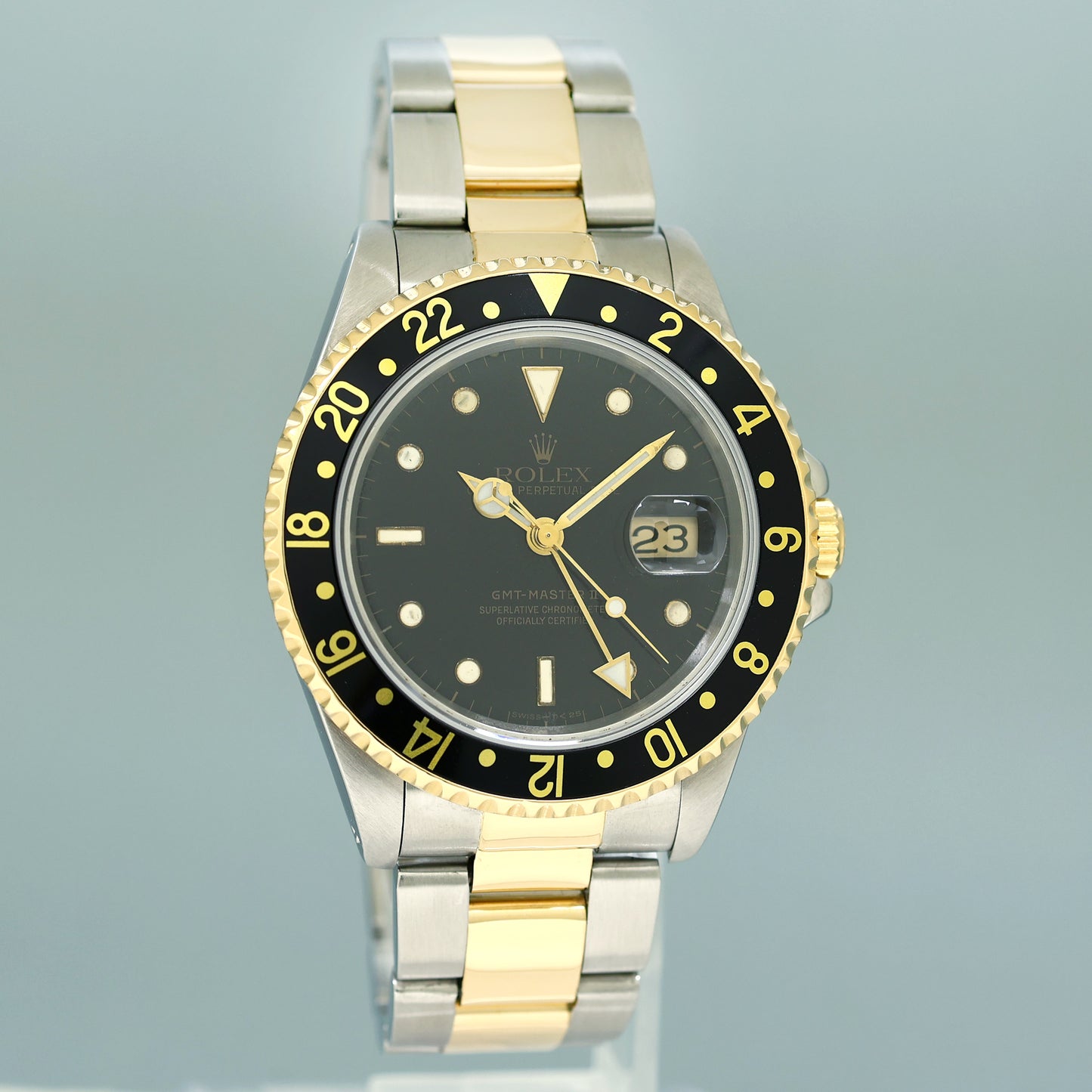 MINT Rolex GMT-Master II 16713 Black Two-Tone Yellow Gold and Steel Oyster Watch Box