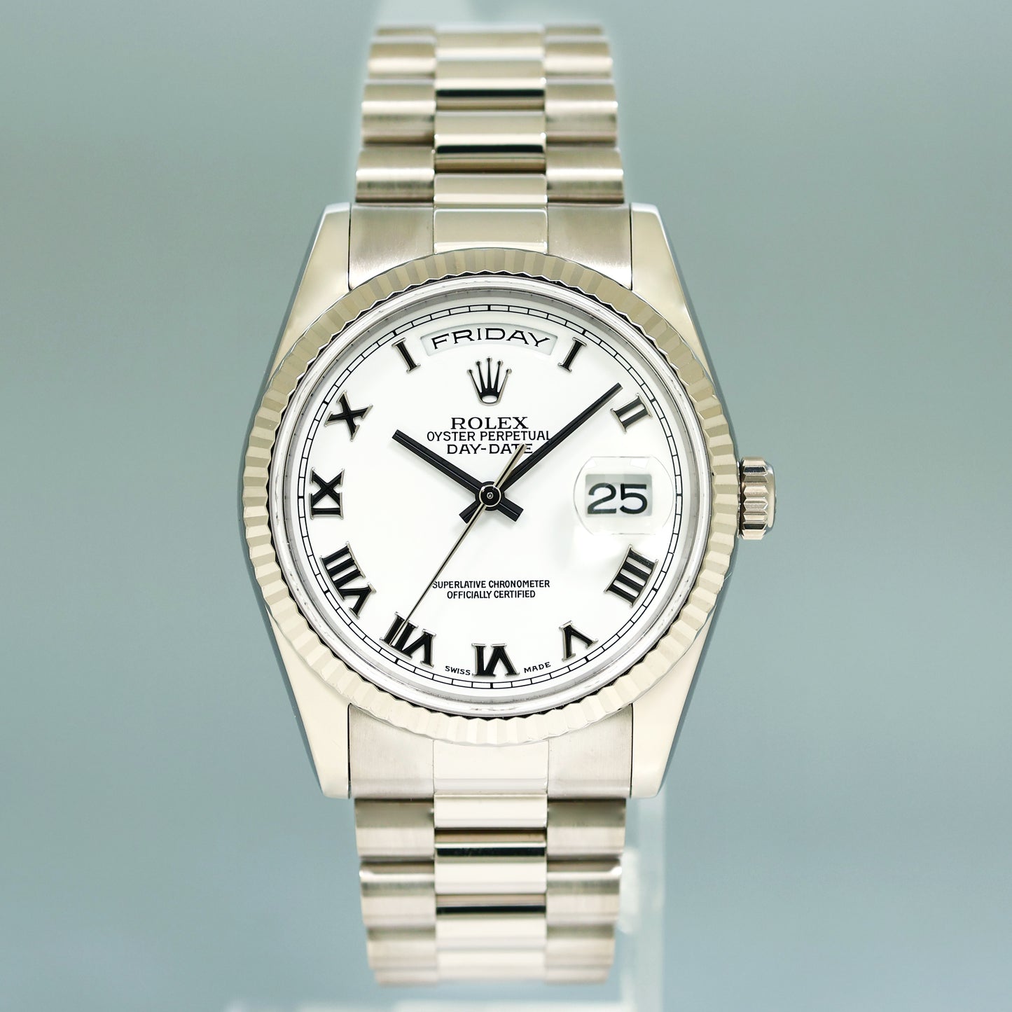 2004 MINT Rolex President Day Date White Roman 118239 White Gold Watch Box
