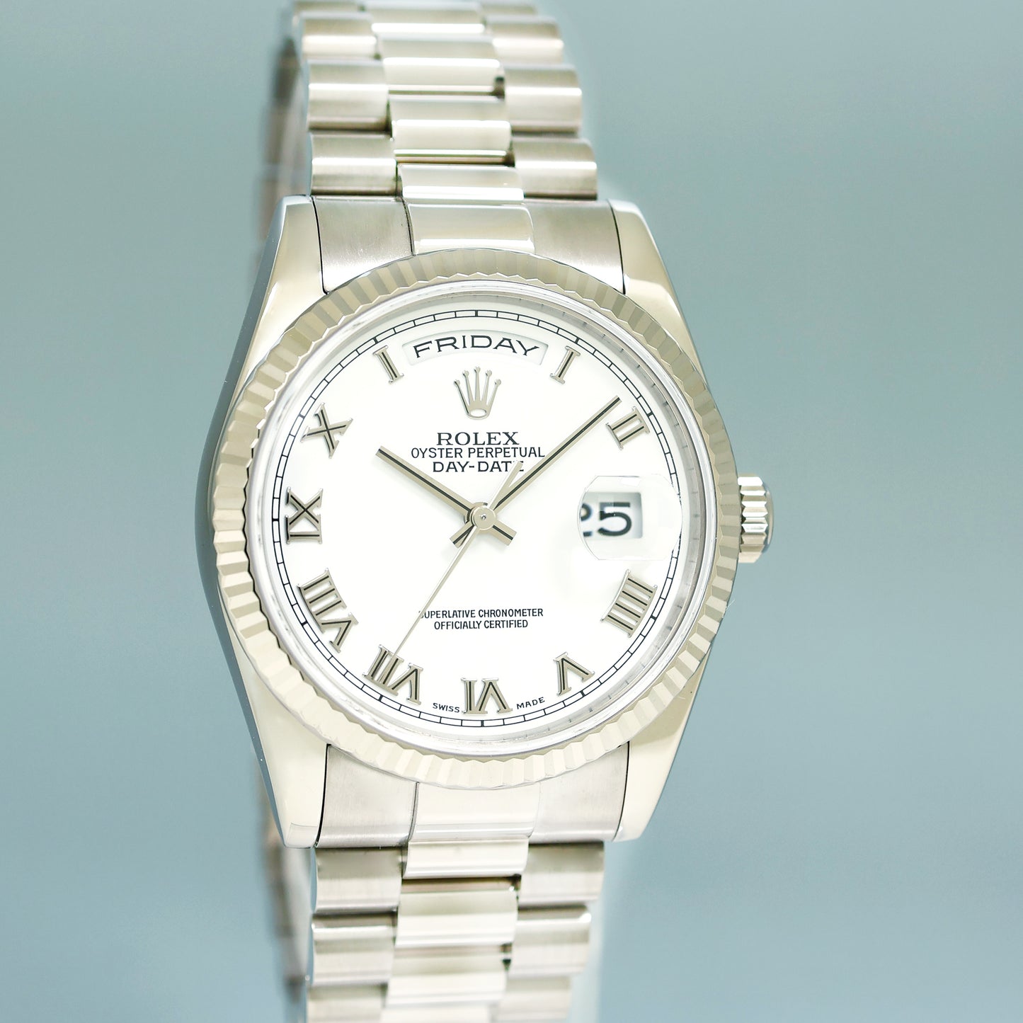2004 MINT Rolex President Day Date White Roman 118239 White Gold Watch Box