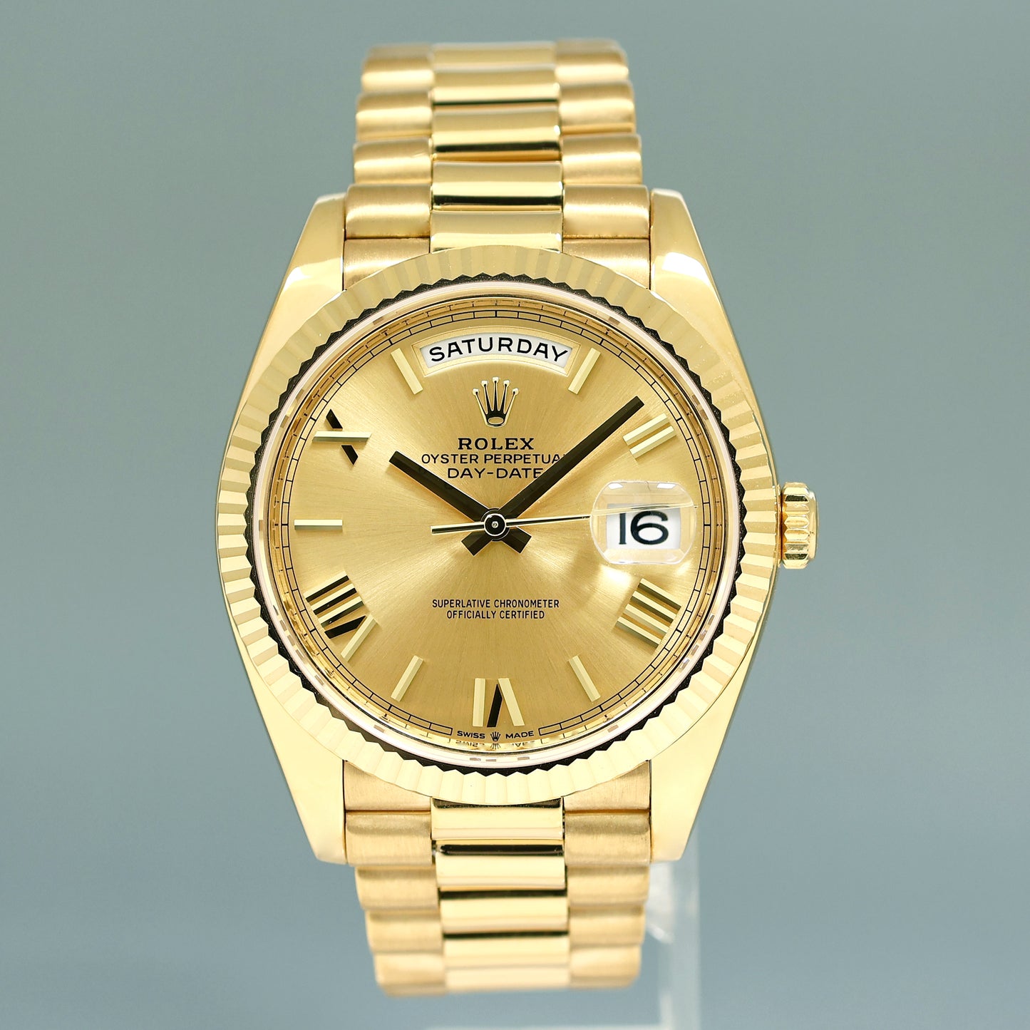 2021 PAPERS Rolex Day-Date 40 President 228238 Champagne Roman Yellow Gold Watch