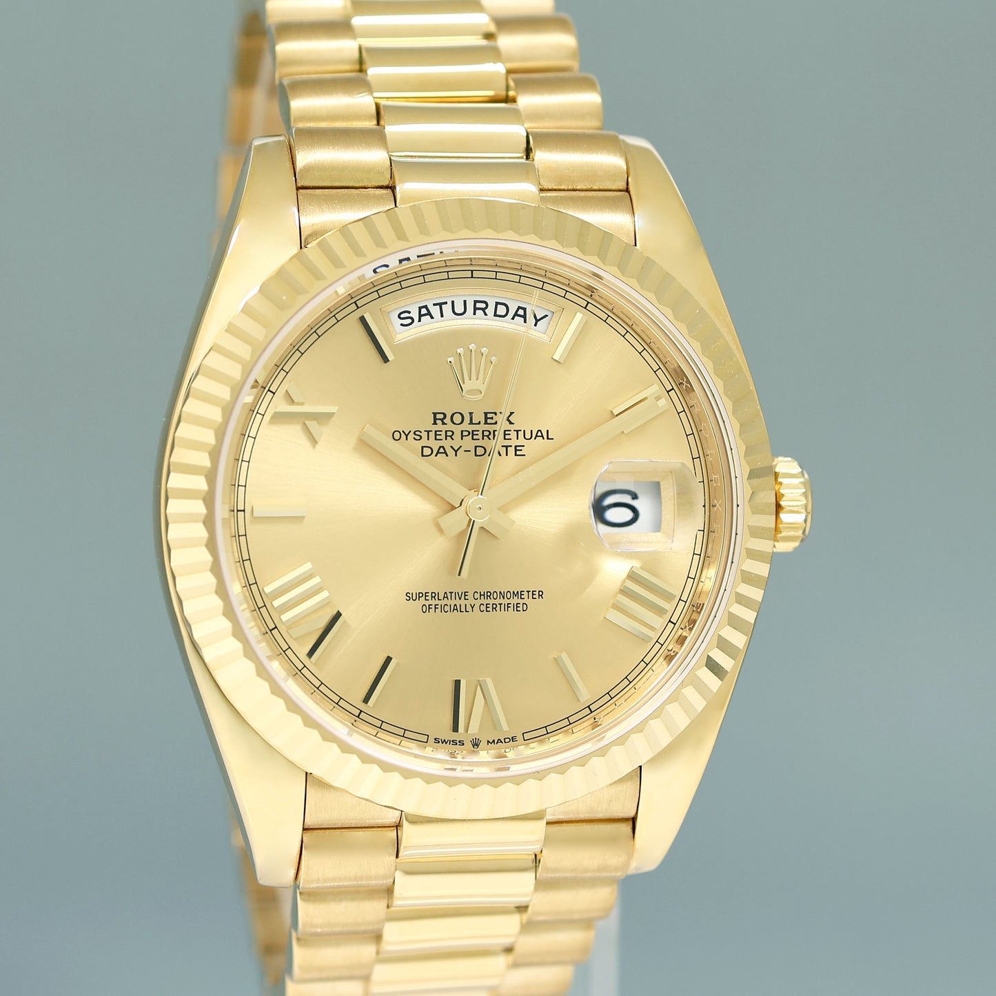 2021 PAPERS Rolex Day-Date 40 President 228238 Champagne Roman Yellow Gold Watch