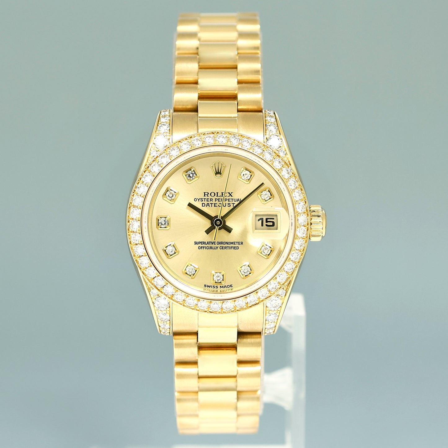 PAPERS Ladies Rolex DateJust 179158 Champagne Diamond President Yellow Gold Watch