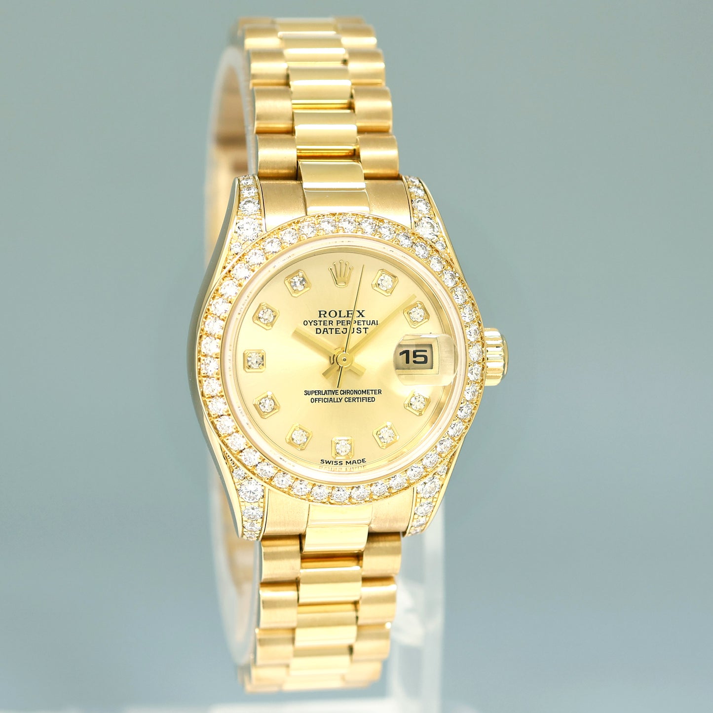 PAPERS Ladies Rolex DateJust 179158 Champagne Diamond President Yellow Gold Watch