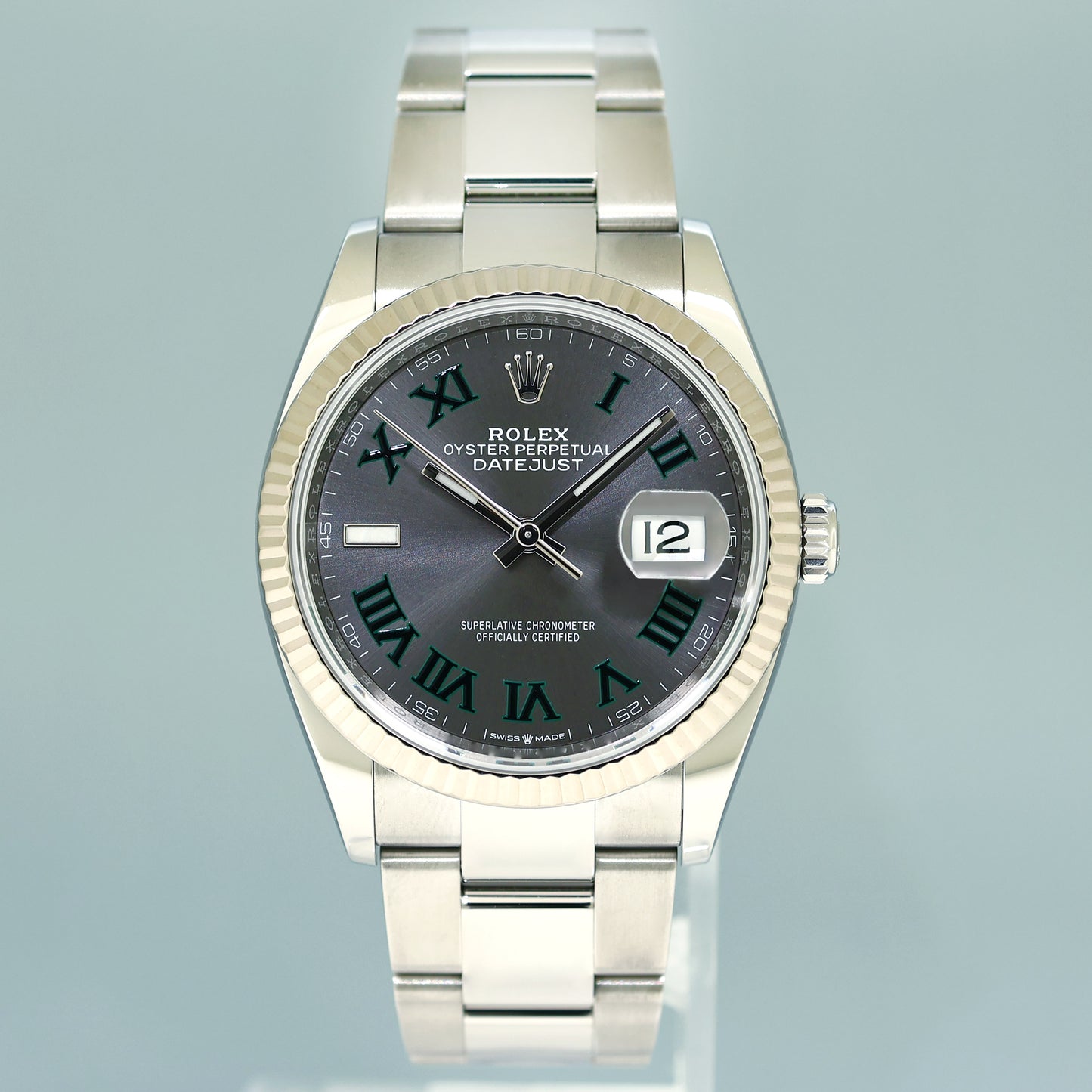 2022 MINT Rolex DateJust 36mm Wimbledon Stick 126234 Steel Oyster White Gold Watch