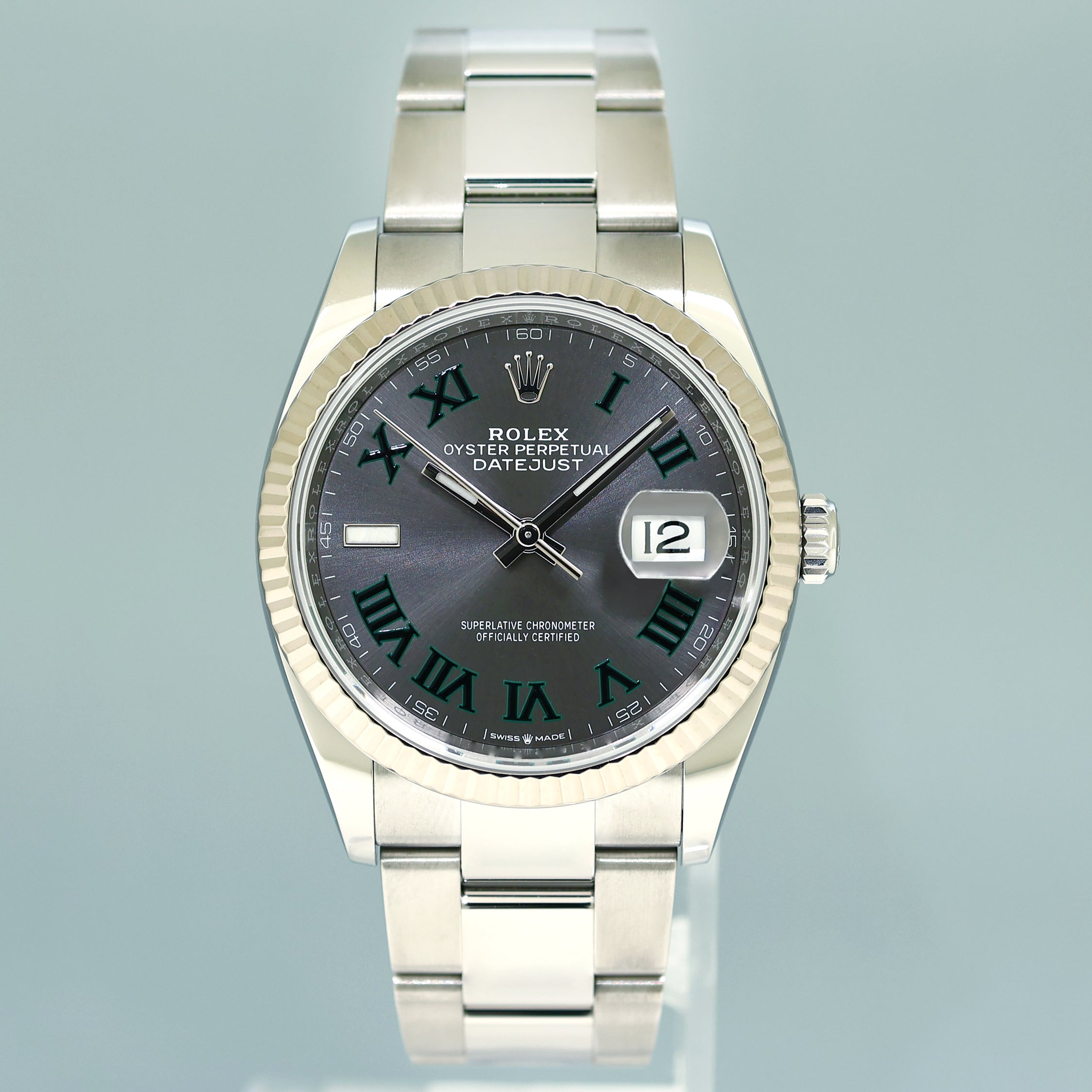 2022 MINT Rolex DateJust 36mm Wimbledon Stick 126234 Steel Oyster White Gold Watch