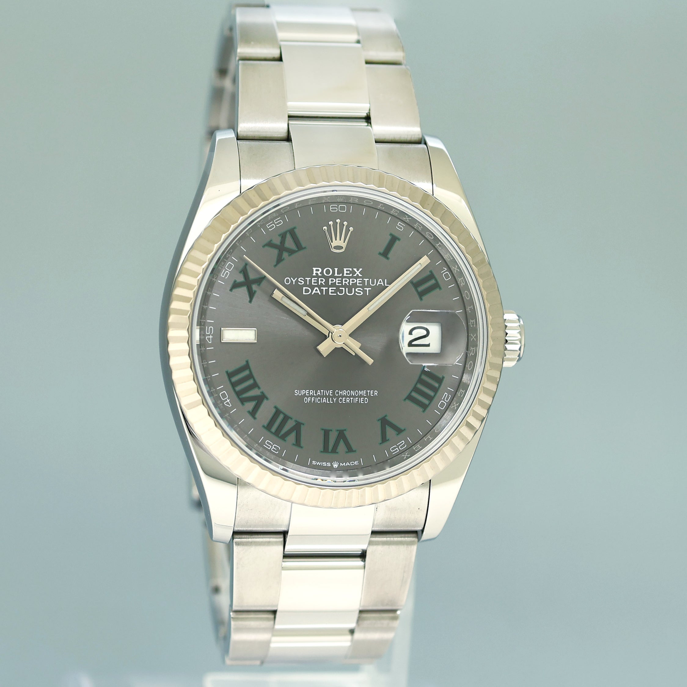 2022 MINT Rolex DateJust 36mm Wimbledon Stick 126234 Steel Oyster White Gold Watch