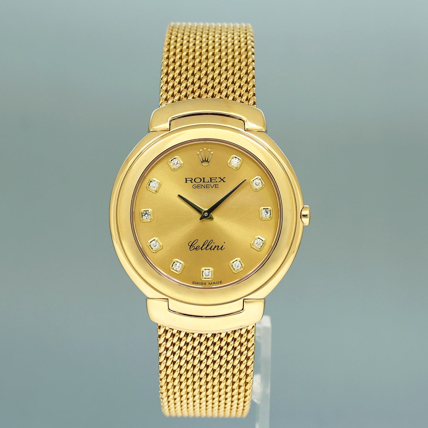 MINT Rolex Cellini Champagne Diamond Dial Yellow Gold 37mm Mesh 6623 Watch Box