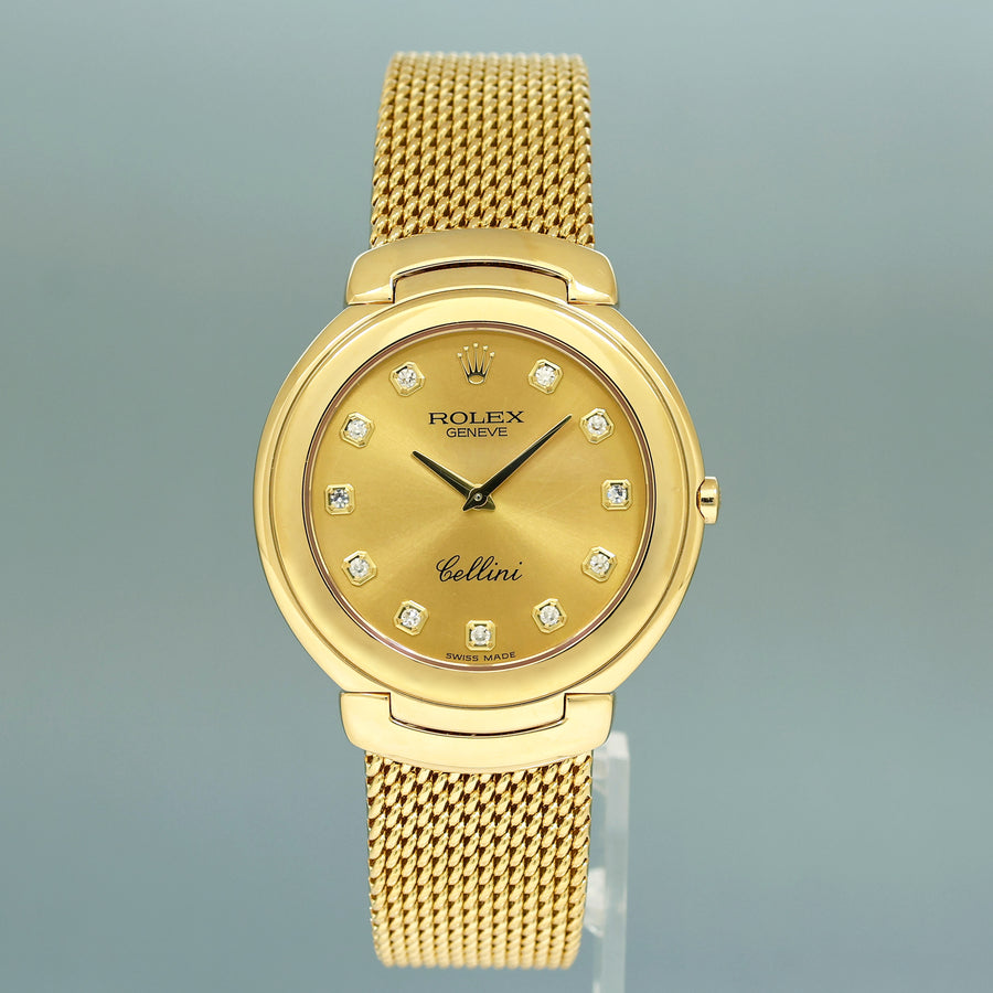 MINT Rolex Cellini Champagne Diamond Dial Yellow Gold 37mm Mesh 6623 Watch Box