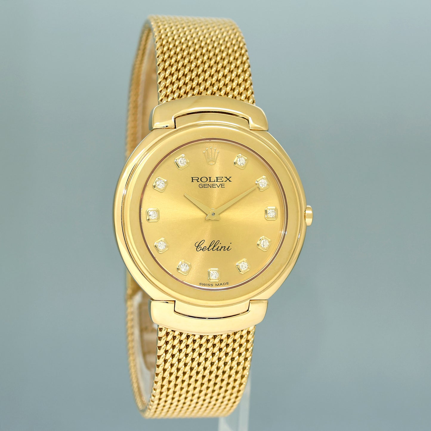 MINT Rolex Cellini Champagne Diamond Dial Yellow Gold 37mm Mesh 6623 Watch Box