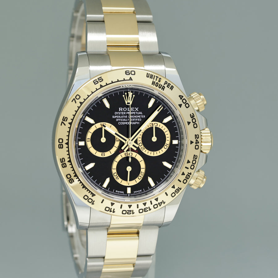 2024 NEW PAPERS Rolex Daytona 126503 Black Chronograph Two Tone Gold Steel Watch