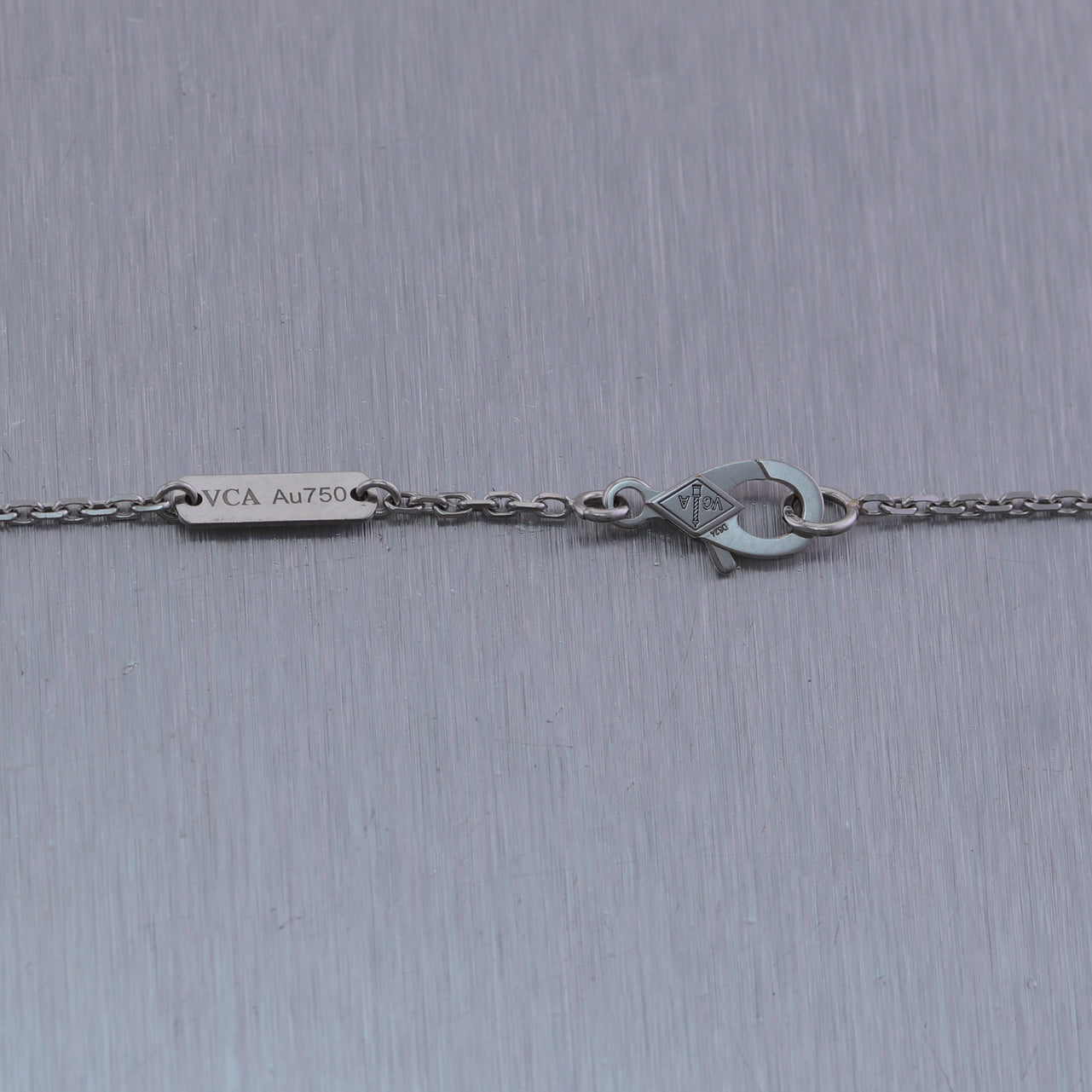 Van Cleef & Arpels 18k White Gold Alhambra Mother of Pearl Pendant 16" Necklace