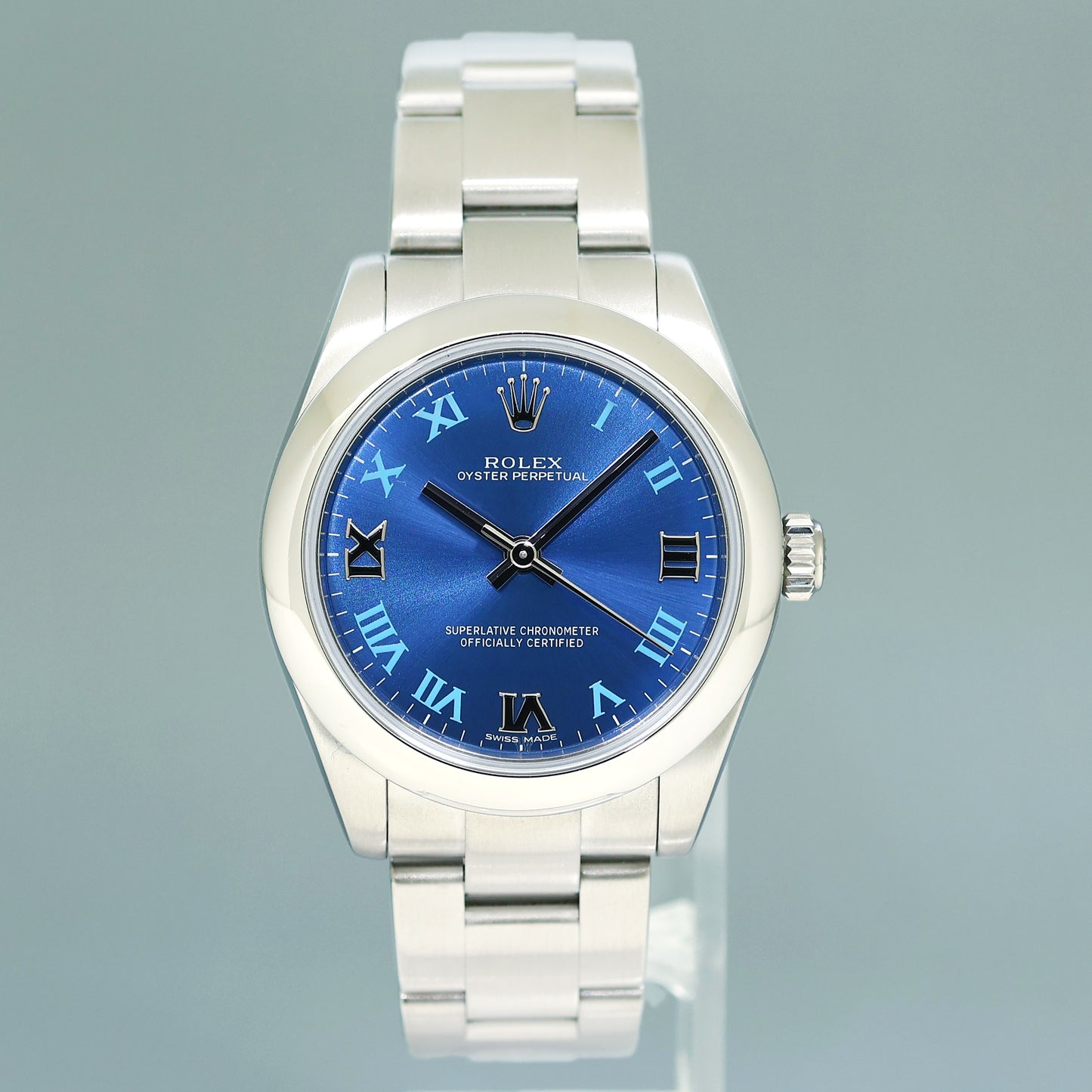2025 RSC PAPERS MINT Rolex Oyster 177200 Perpetual 31mm Blue Roman Oyster Watch Box