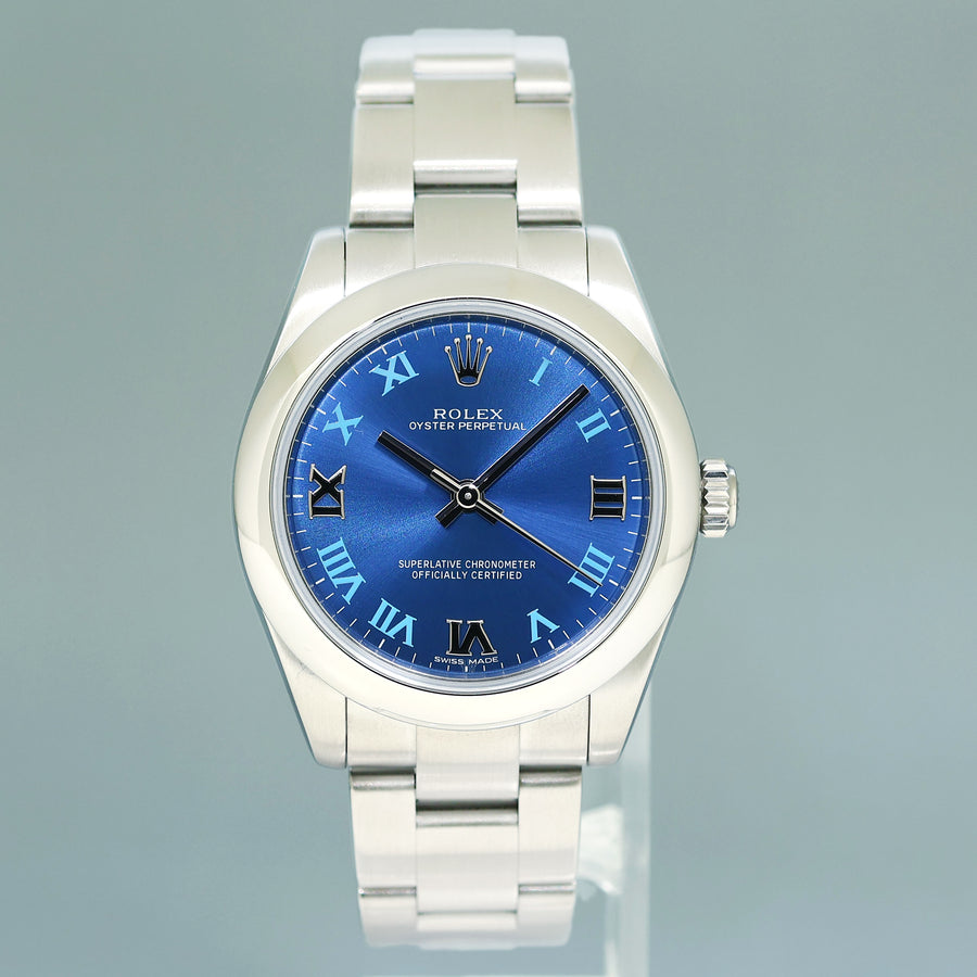 2025 RSC PAPERS MINT Rolex Oyster 177200 Perpetual 31mm Blue Roman Oyster Watch Box