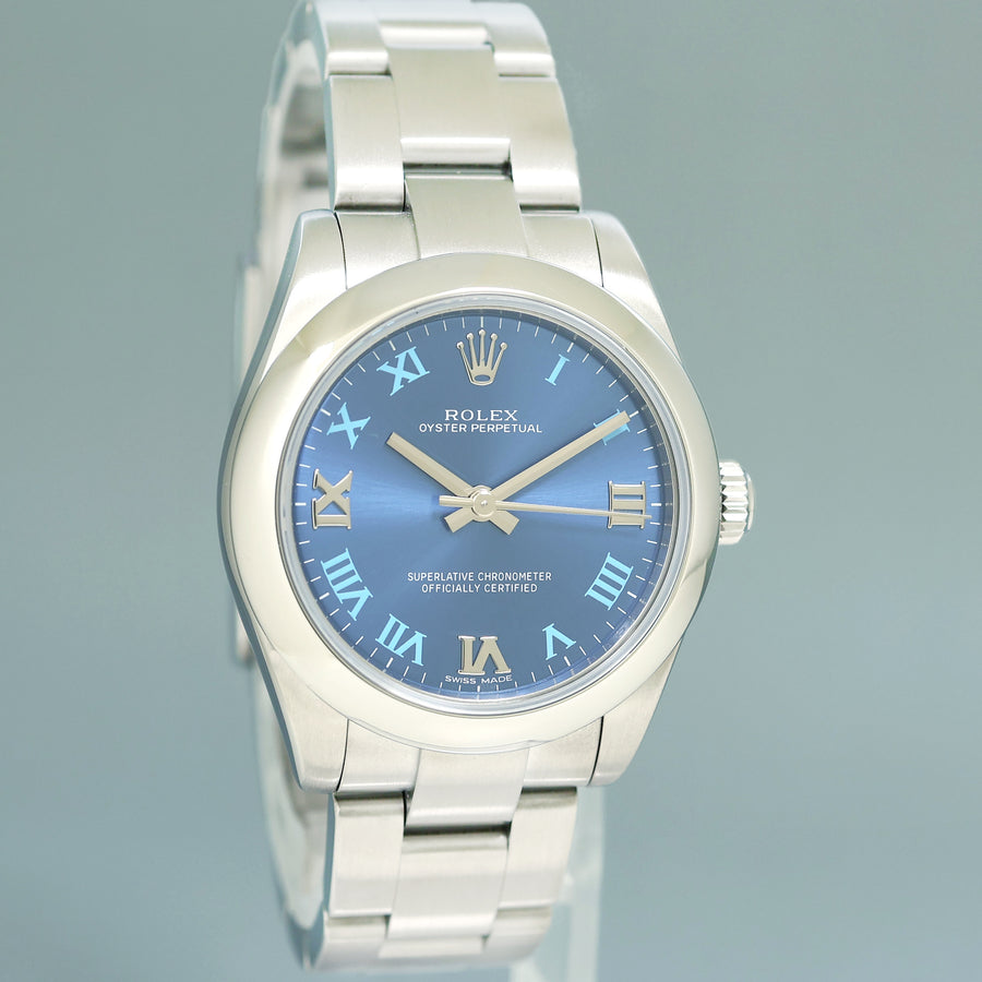 2025 RSC PAPERS MINT Rolex Oyster 177200 Perpetual 31mm Blue Roman Oyster Watch Box