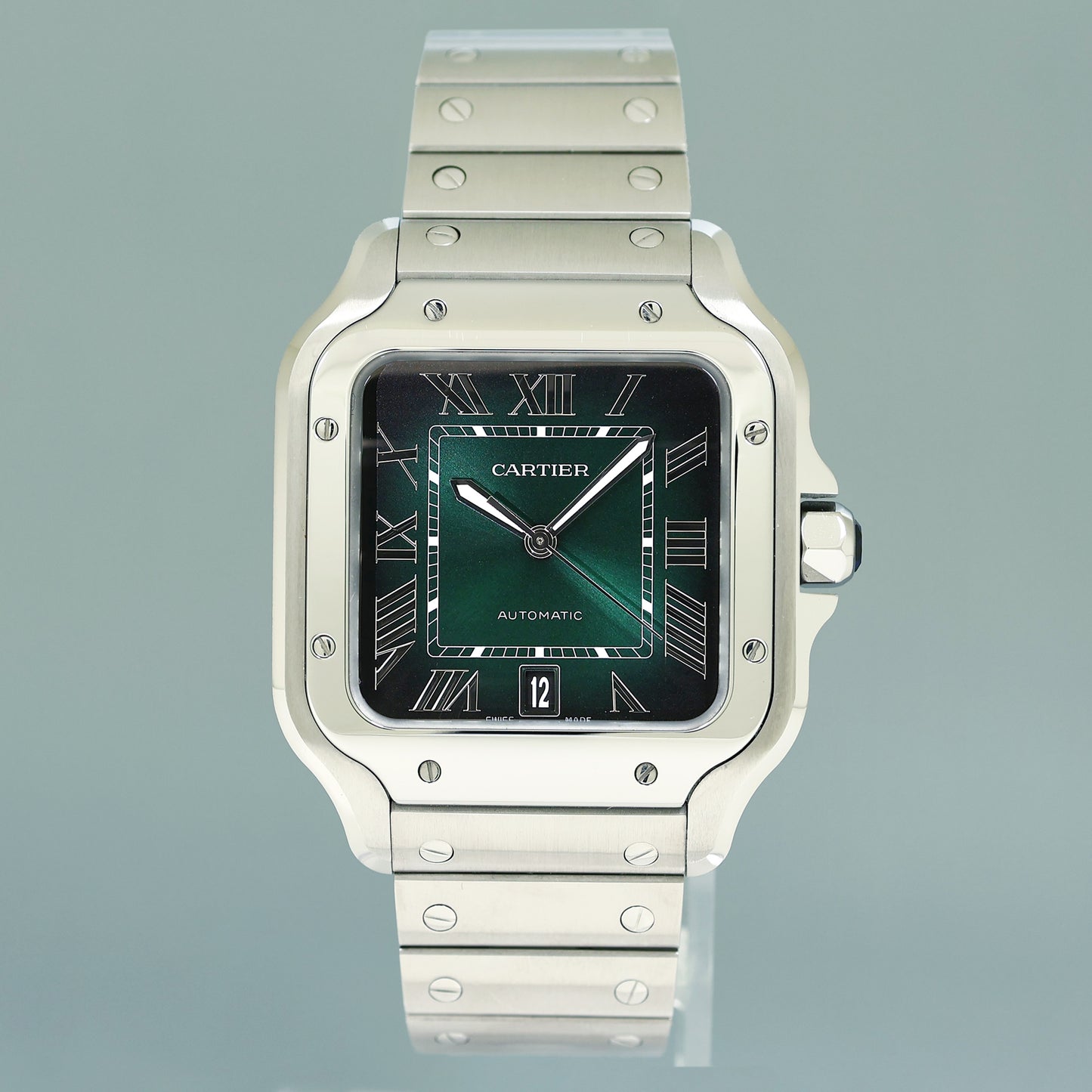 2025 NEW PAPERS Cartier Santos WSSA0062 Steel 4072 Green Dial 40mm Watch Box