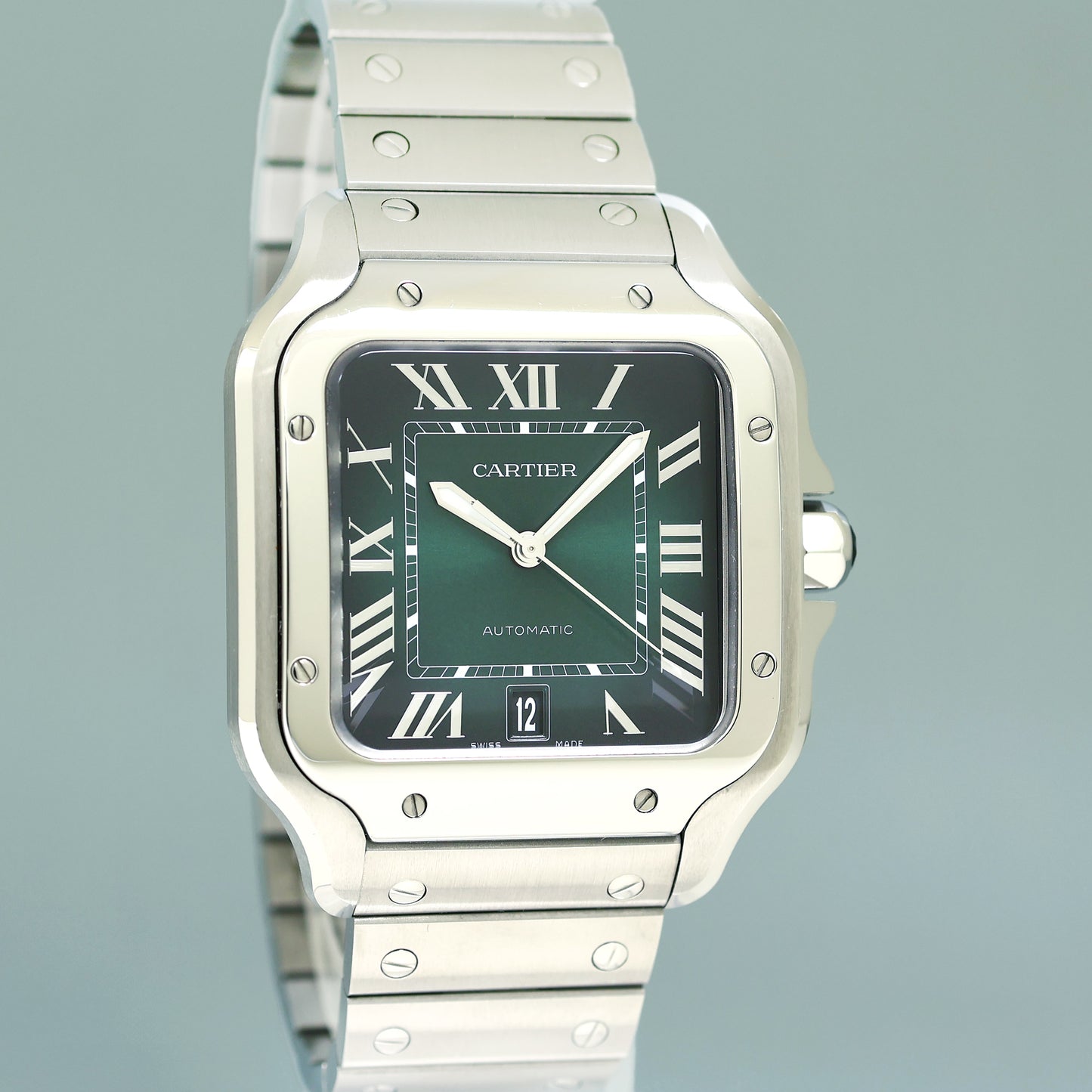 2025 NEW PAPERS Cartier Santos WSSA0062 Steel 4072 Green Dial 40mm Watch Box