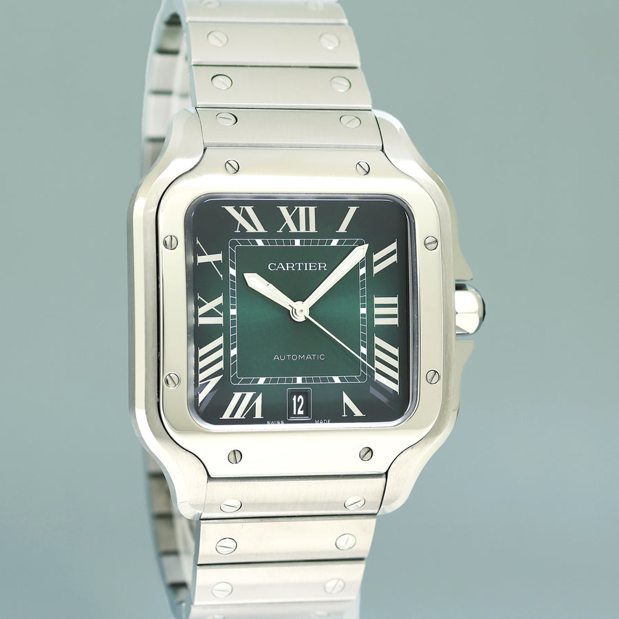 2025 NEW PAPERS Cartier Santos WSSA0062 Steel 4072 Green Dial 40mm Watch Box