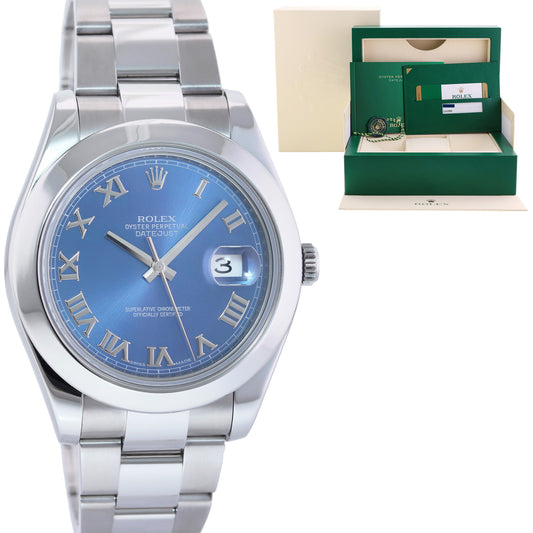 2014 PAPERS MINT Rolex DateJust II 116300 Azzurro Blue Roman Dial Steel 41mm Watch Box