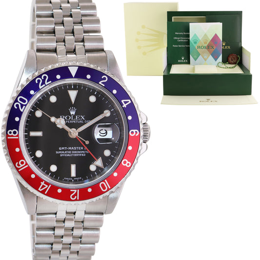 MINT 2005 PAPERS Rolex GMT-Master 2 Pepsi Blue Steel Jubilee 16710 No Holes Watch