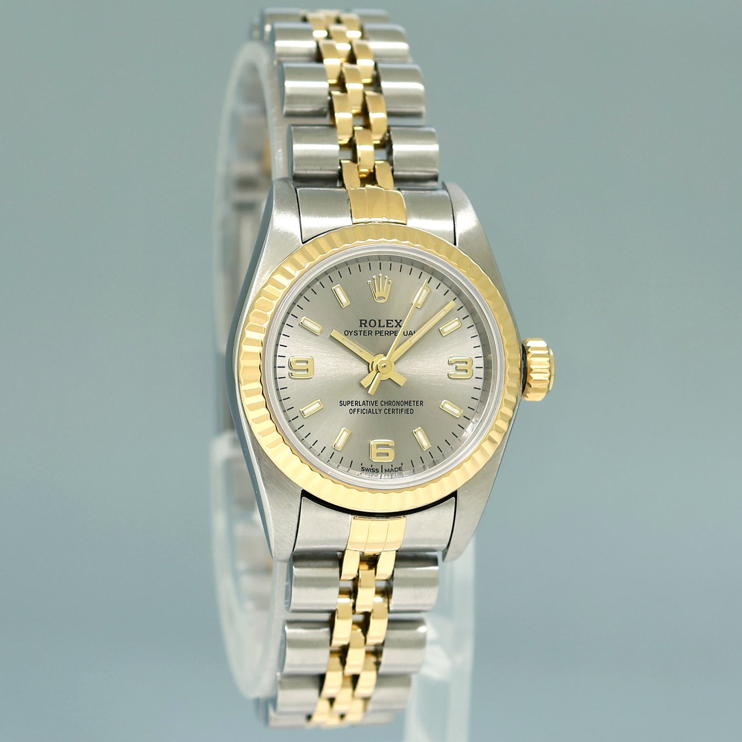 2004 Ladies Rolex Oyster Perpetual 24mm Silver 76193 Two Tone Yellow Gold Jubilee Watch