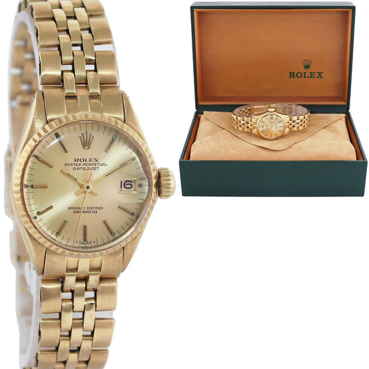 Ladies Rolex Datejust 6517 18K Yellow Gold Jubilee Champagne 26mm Watch Box