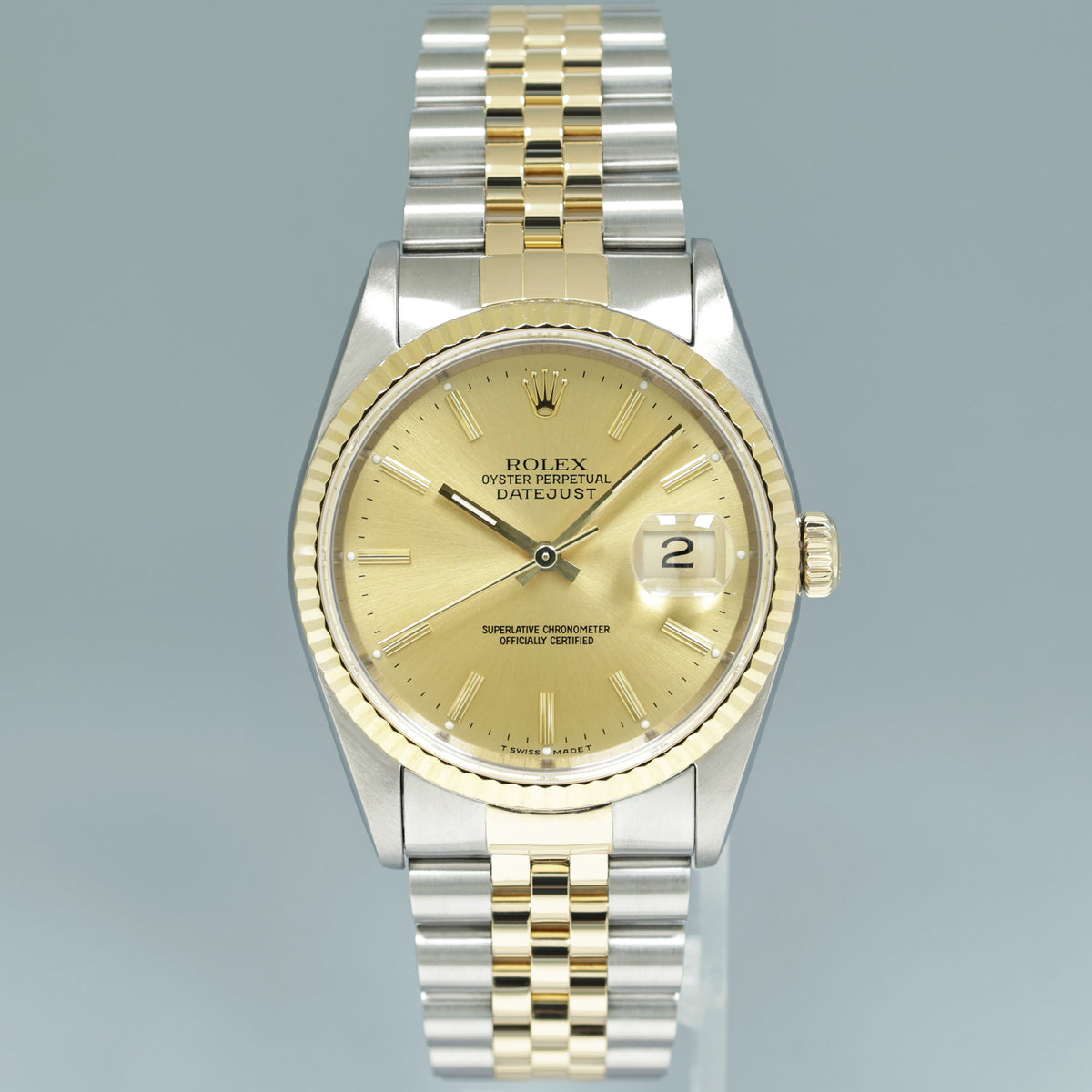 1991 PAPERS MINT Rolex DateJust 16233 Two-Tone Yellow Gold 36mm Champagne Jubilee Watch Box