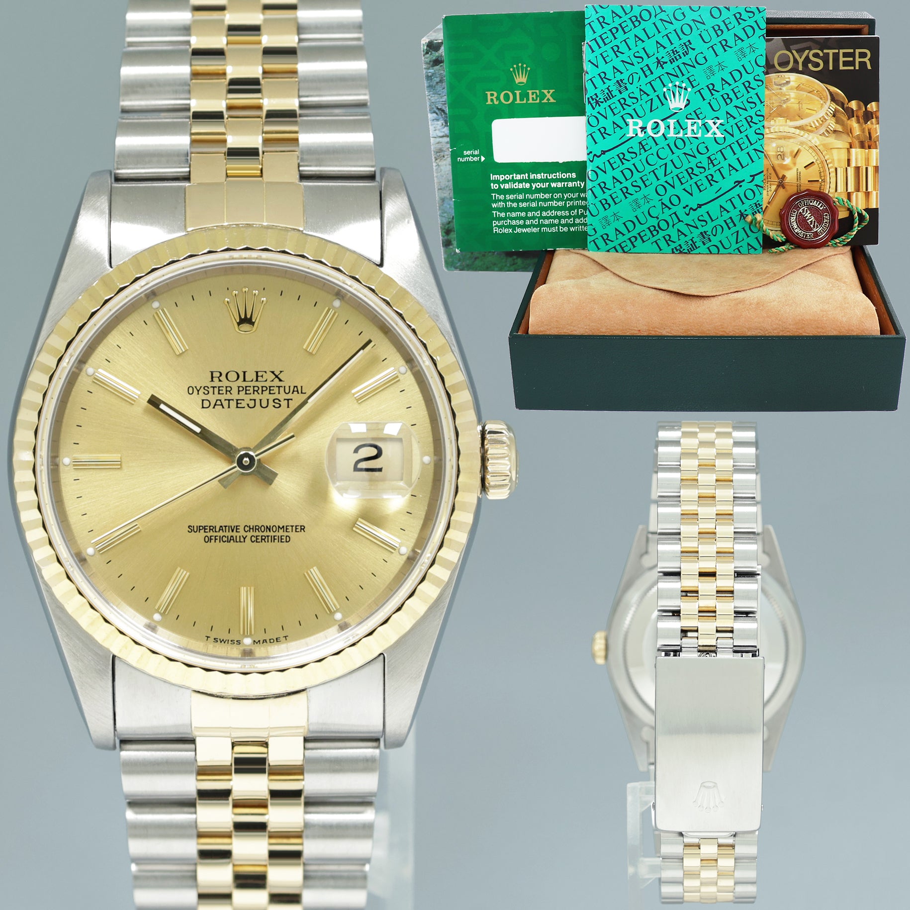 MINT Rolex DateJust 16233 TwoTone Yellow Gold Champagne Jubilee Watch