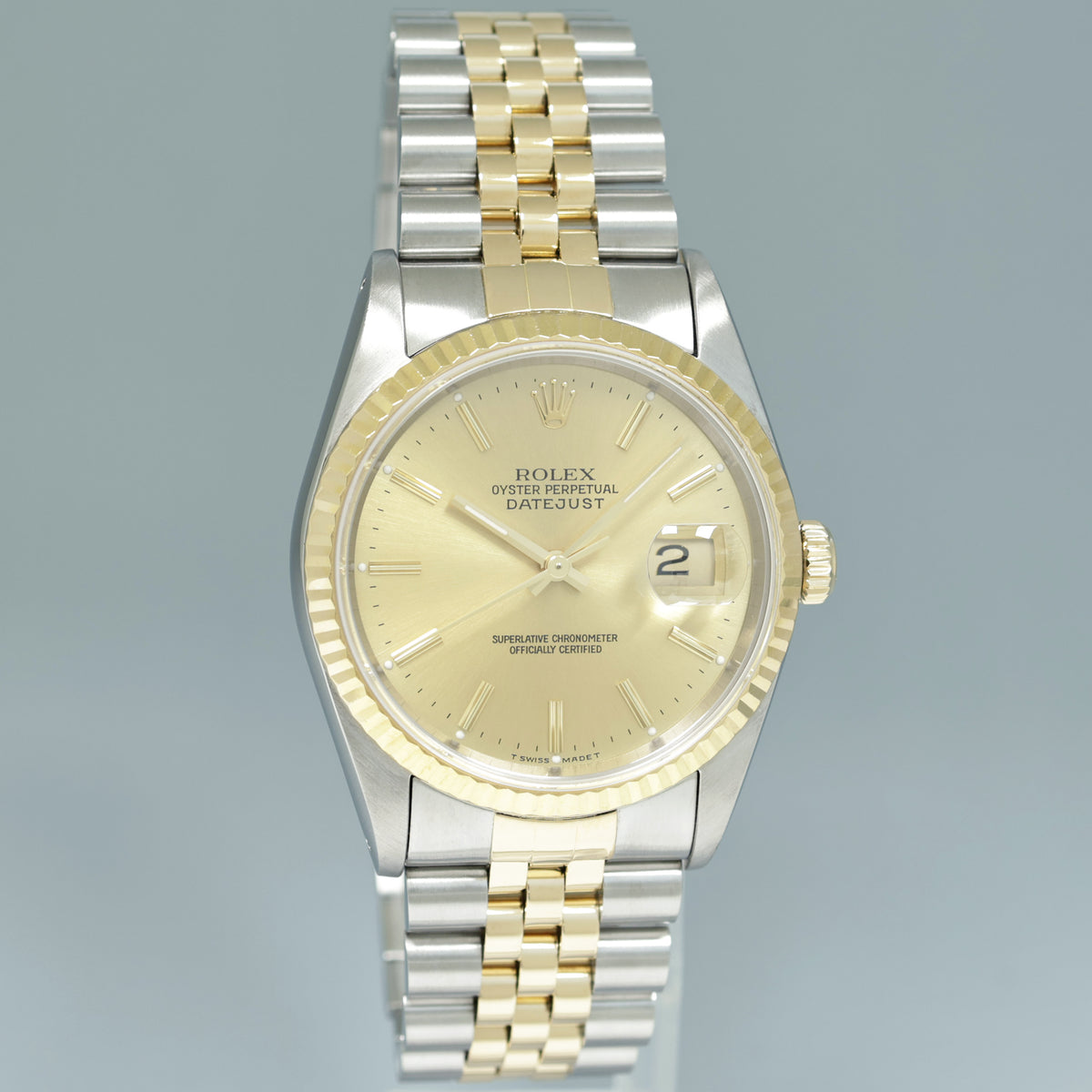 1991 PAPERS MINT Rolex DateJust 16233 Two-Tone Yellow Gold 36mm Champagne Jubilee Watch Box