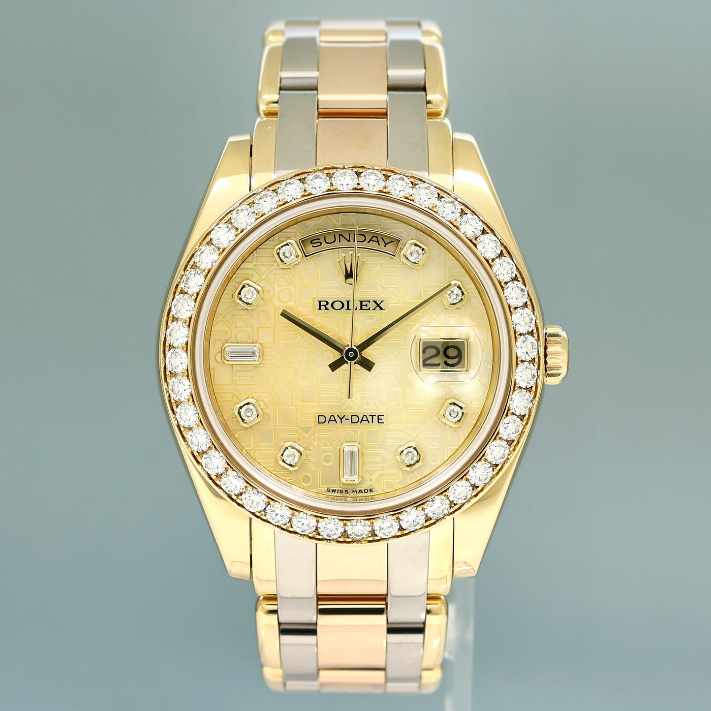 MINT Rolex Masterpiece Day Date 18948 Jubilee MOP Diamond Tridor Rose Gold Watch
